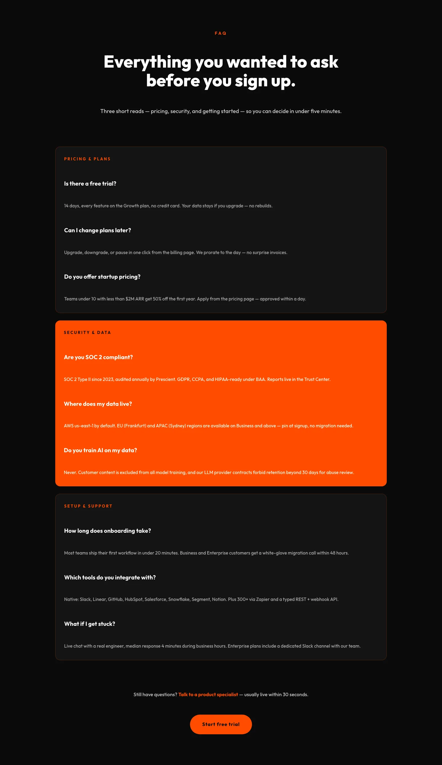 Bold SaaS FAQ Section — Divi 5 Layout — SaaS FAQ layout built with Divi 5