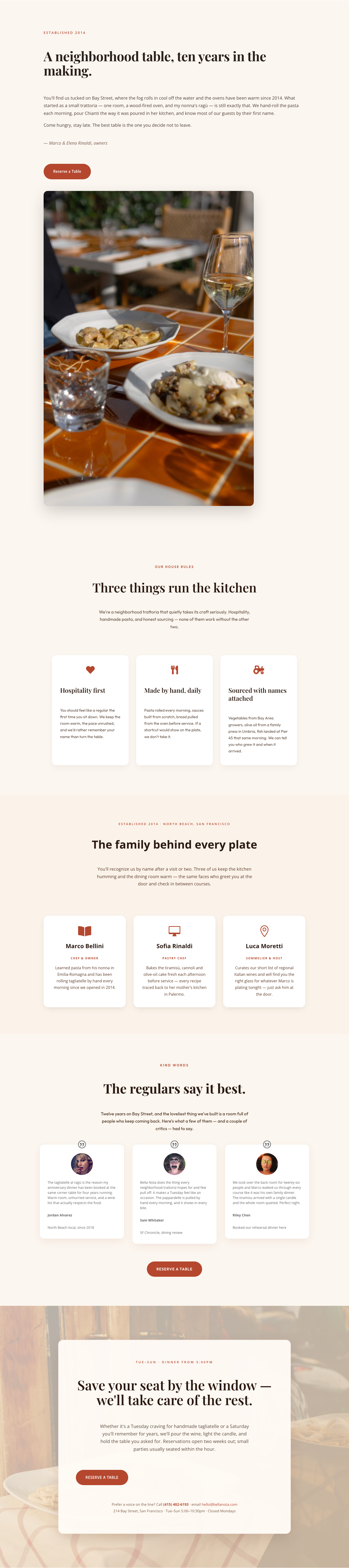 Bella Nota — Elegant Restaurant About Page for Divi 5 — desktop preview