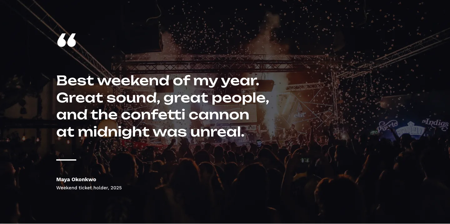 Bold Festival Testimonial Layout for Divi 5: Quote Over Photo, Events Testimonials layout built with Divi 5