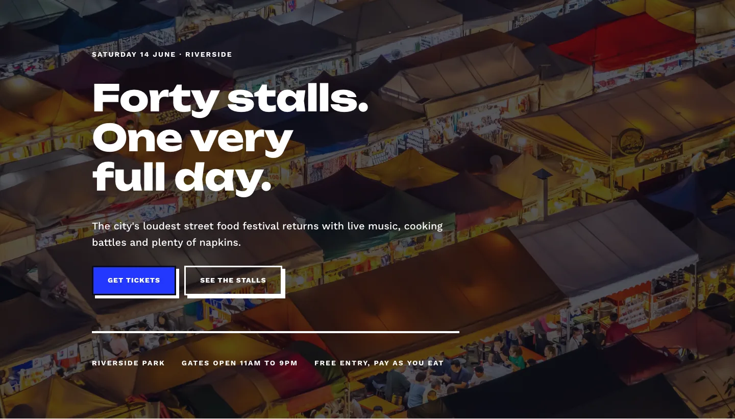 Bold Street Food Festival Hero Section for Divi 5: Events Image Layout, Events Hero layout built with Divi 5, desktop screenshot