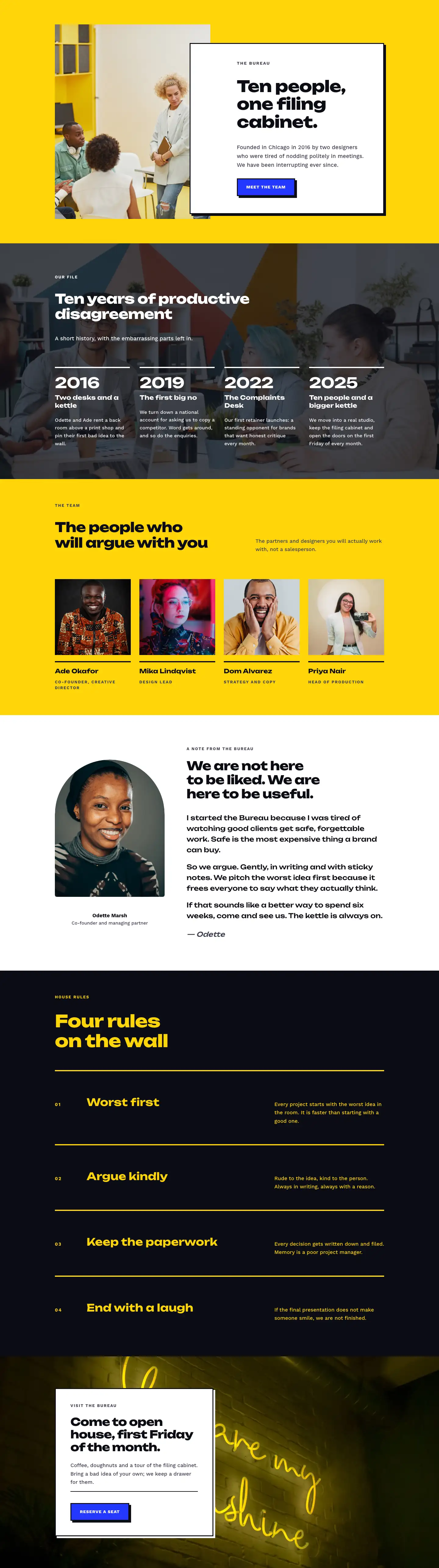 Bureau of Bad Ideas — Bold Creative_agency The Bureau Page for Divi 5, Creative Agency Full Landing layout built with Divi 5, desktop screenshot