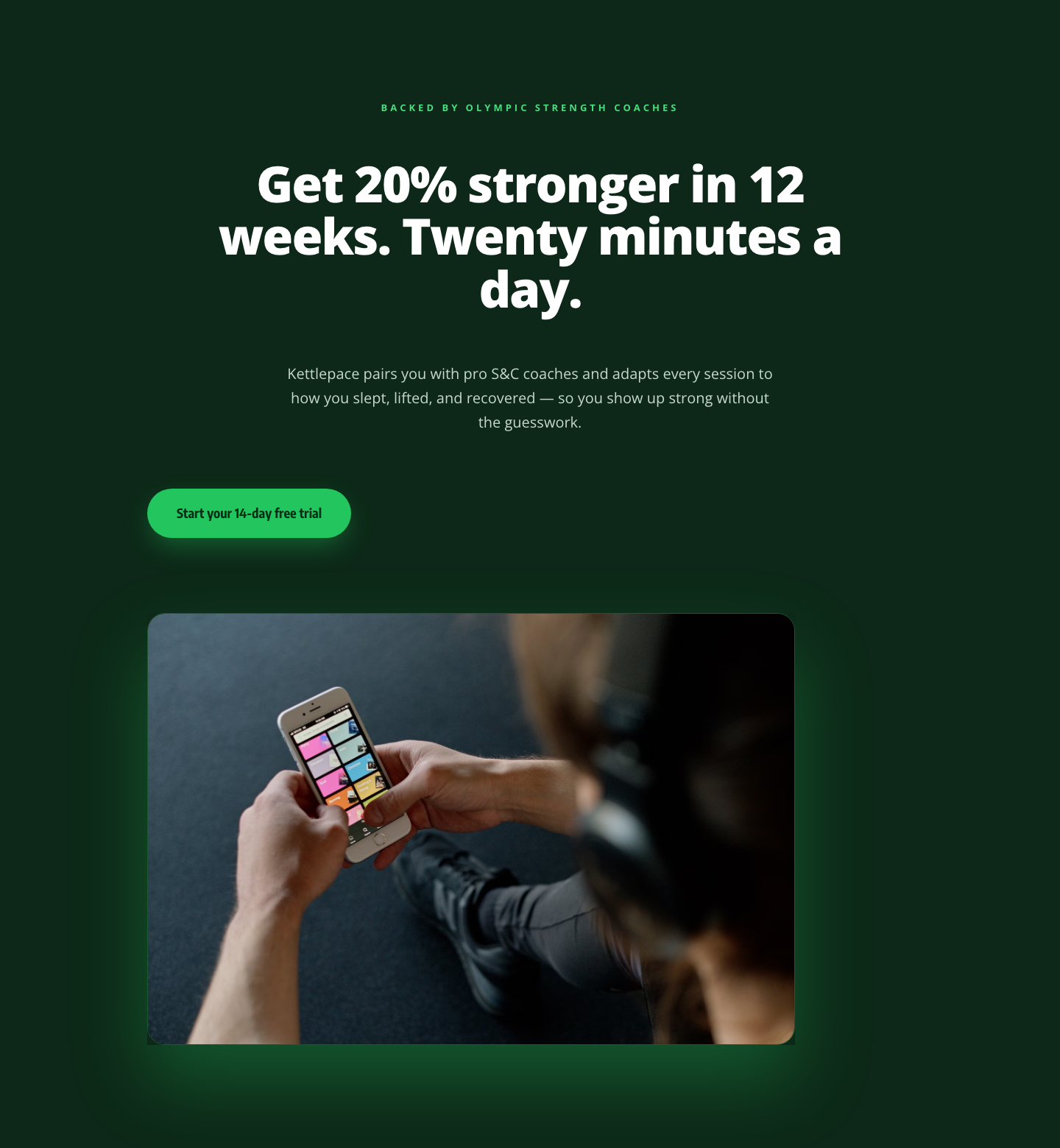 Kettlepace Hero — Bold Fitness App Landing Section for Divi 5 — desktop preview