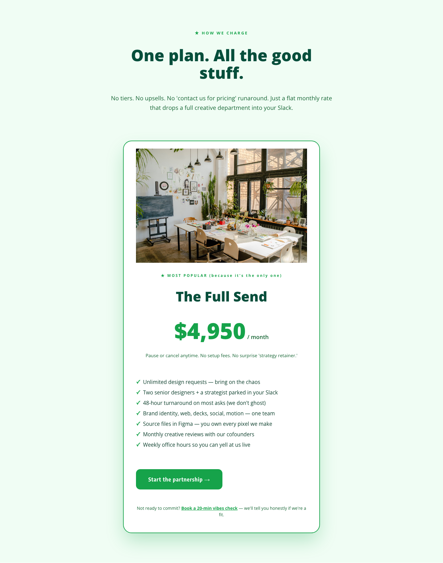 Playful Agency Pricing Section — Flat-Rate Divi 5 Layout — desktop preview