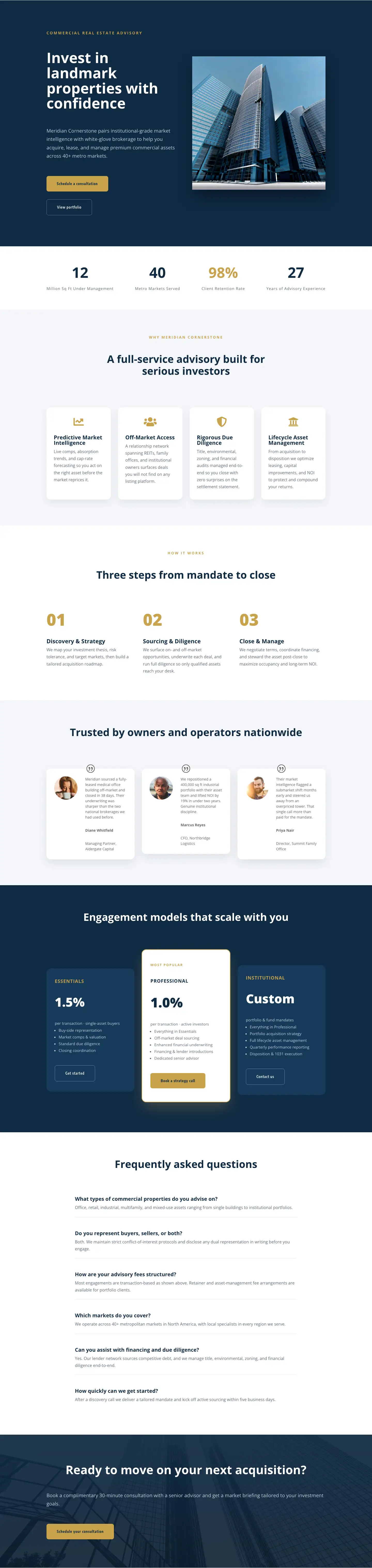 Commercial Real Estate Advisory Landing Page — Divi 5 Layout — Real Estate Full Landing layout built with Divi 5