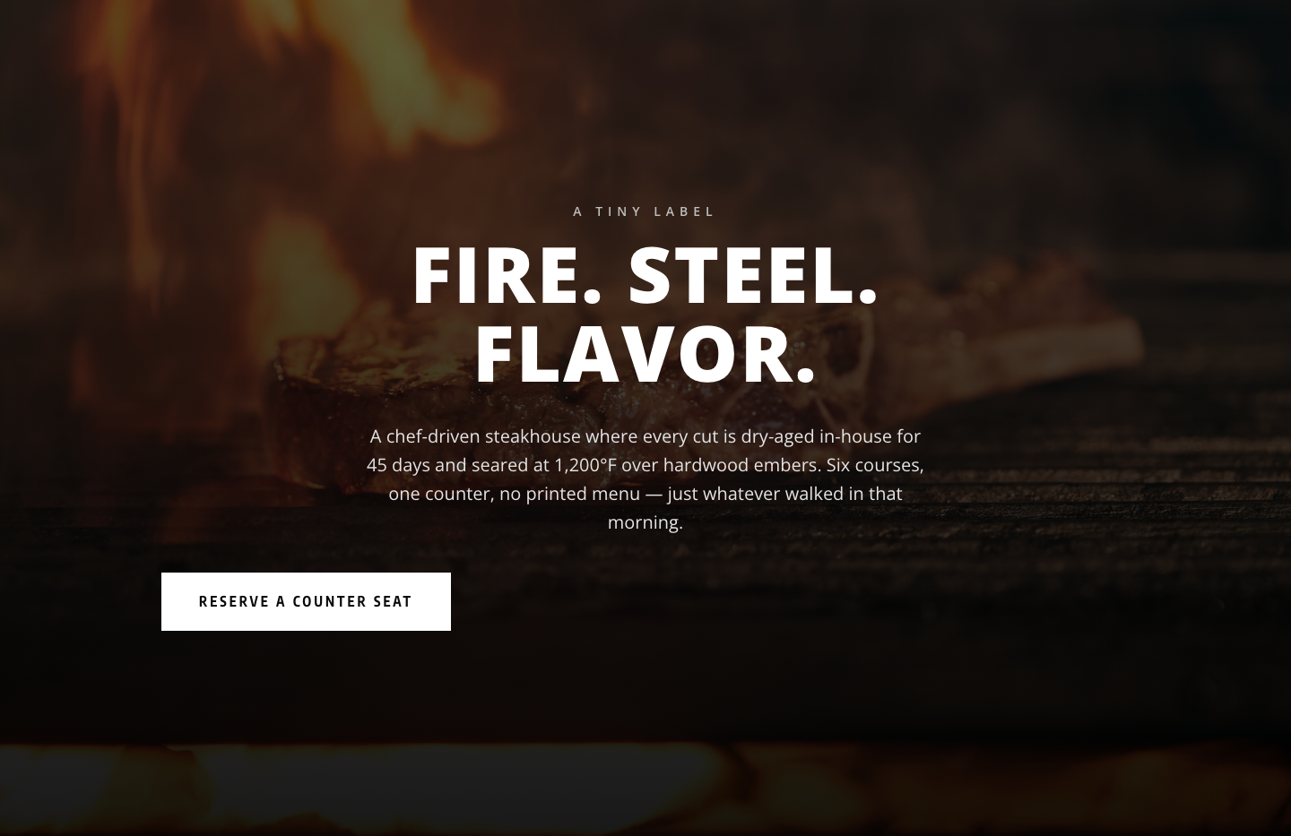 Bold Steakhouse Hero Section for Divi 5 — Dark Monochrome Restaurant Layout — desktop preview