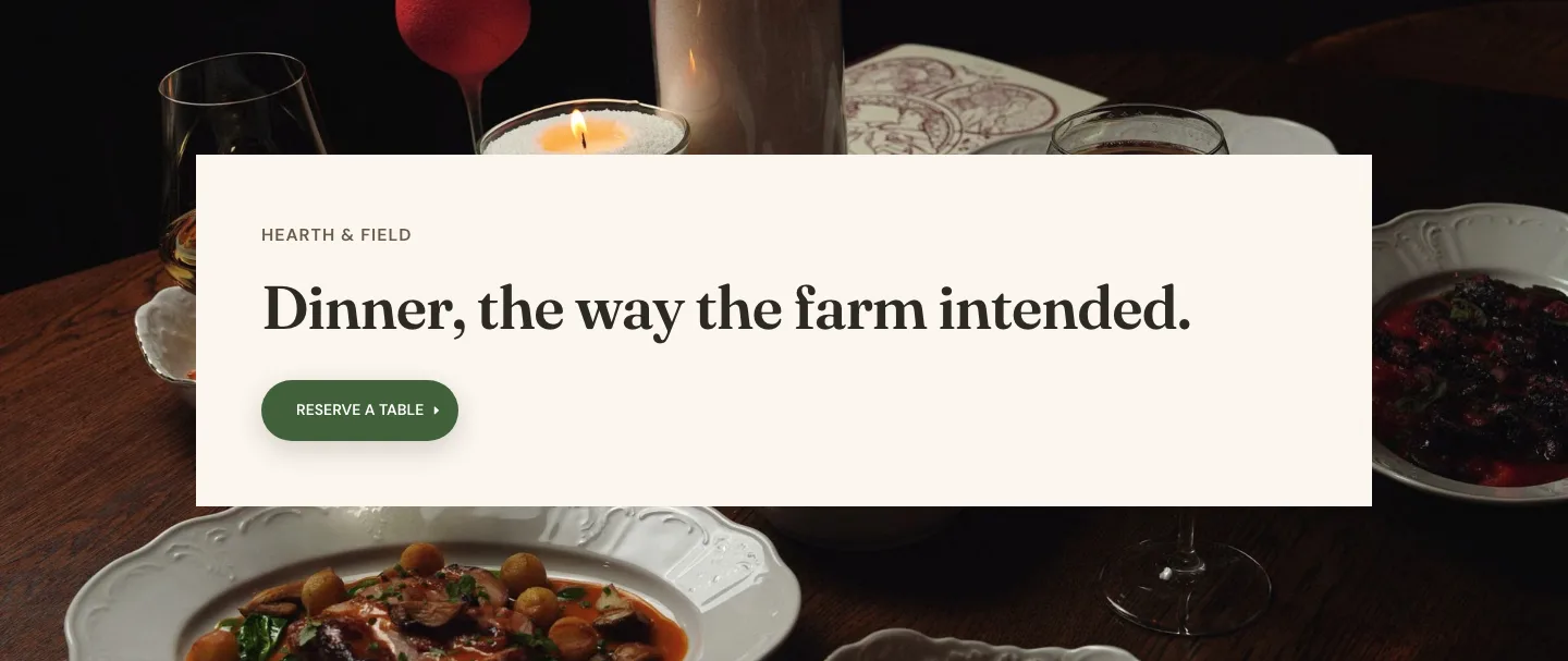 Candlelit Restaurant Hero Section for Divi 5: Farm-to-Table Dinner, Restaurant Hero layout built with Divi 5, desktop screenshot