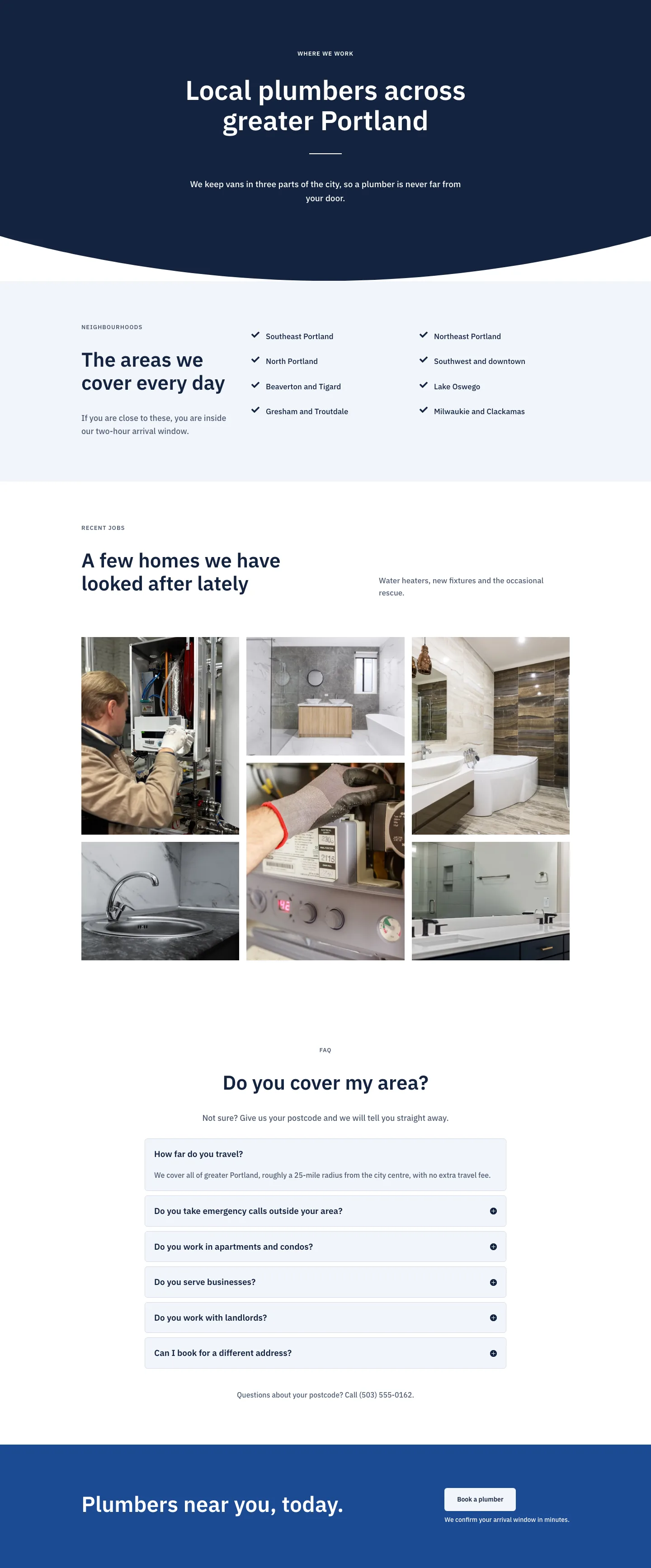 Copperline Plumbing & Heating — Corporate Plumbing Service Areas Page for Divi 5, Plumbing Full Landing layout built with Divi 5