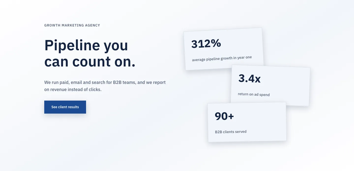 Corporate Growth Agency Hero Section for Divi 5: Results Stats Gradient, Agency Hero layout built with Divi 5, desktop screenshot