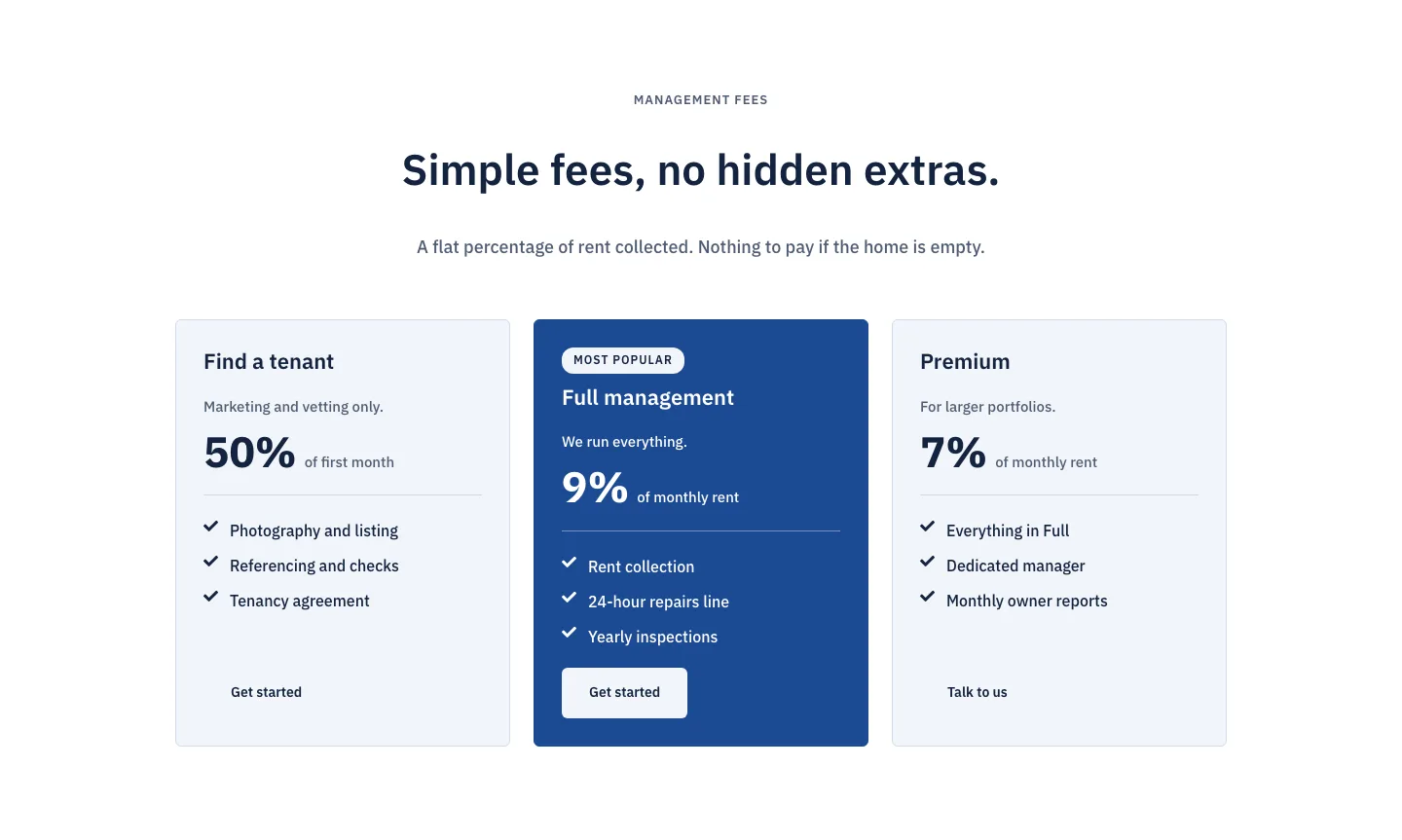 Corporate Property Management Pricing Section for Divi 5: Three-Tier Fees, Real Estate Pricing layout built with Divi 5, desktop screenshot