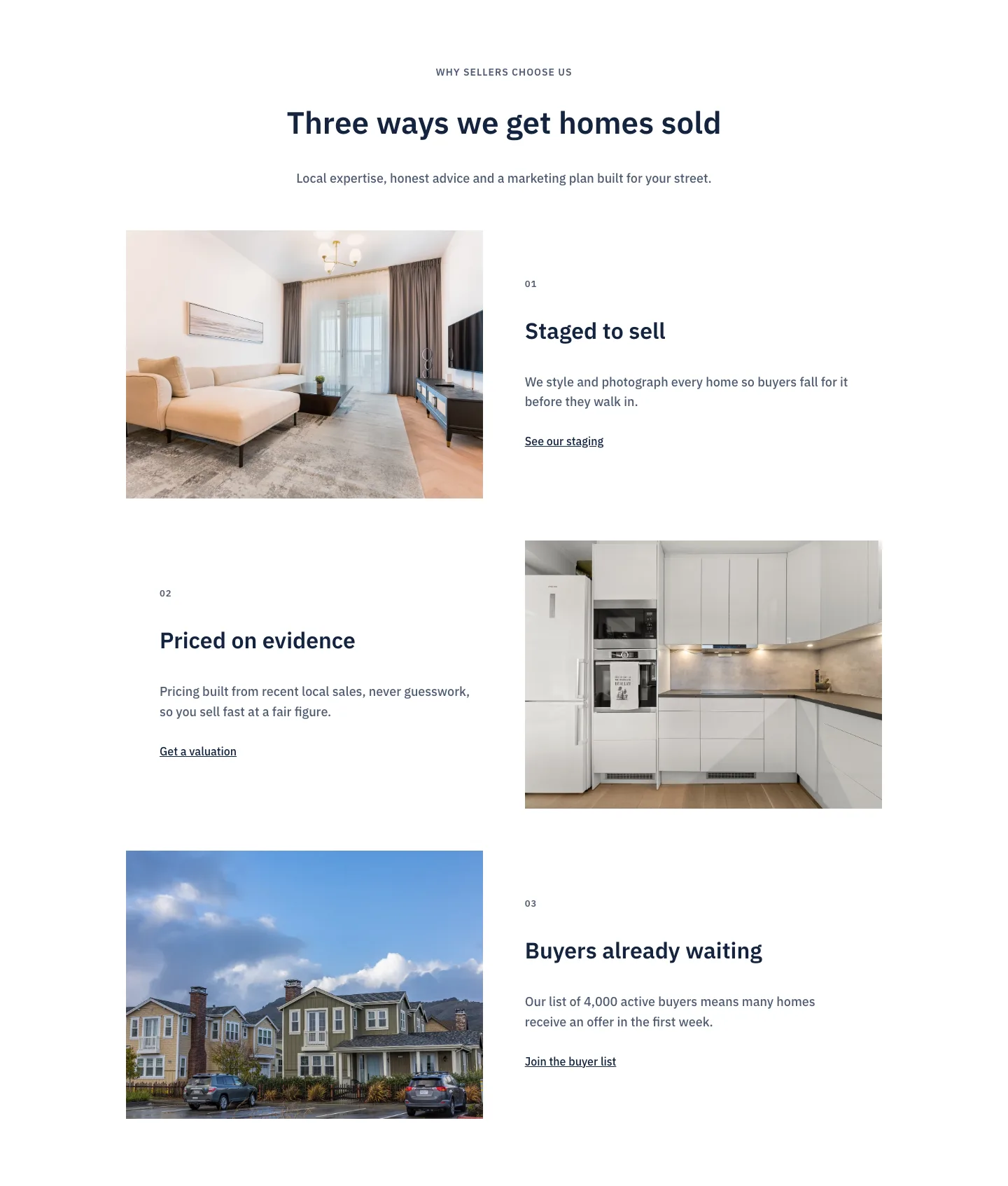 Corporate Real Estate Features Layout for Divi 5: Three Zigzag Rows, Real Estate Features layout built with Divi 5, desktop screenshot