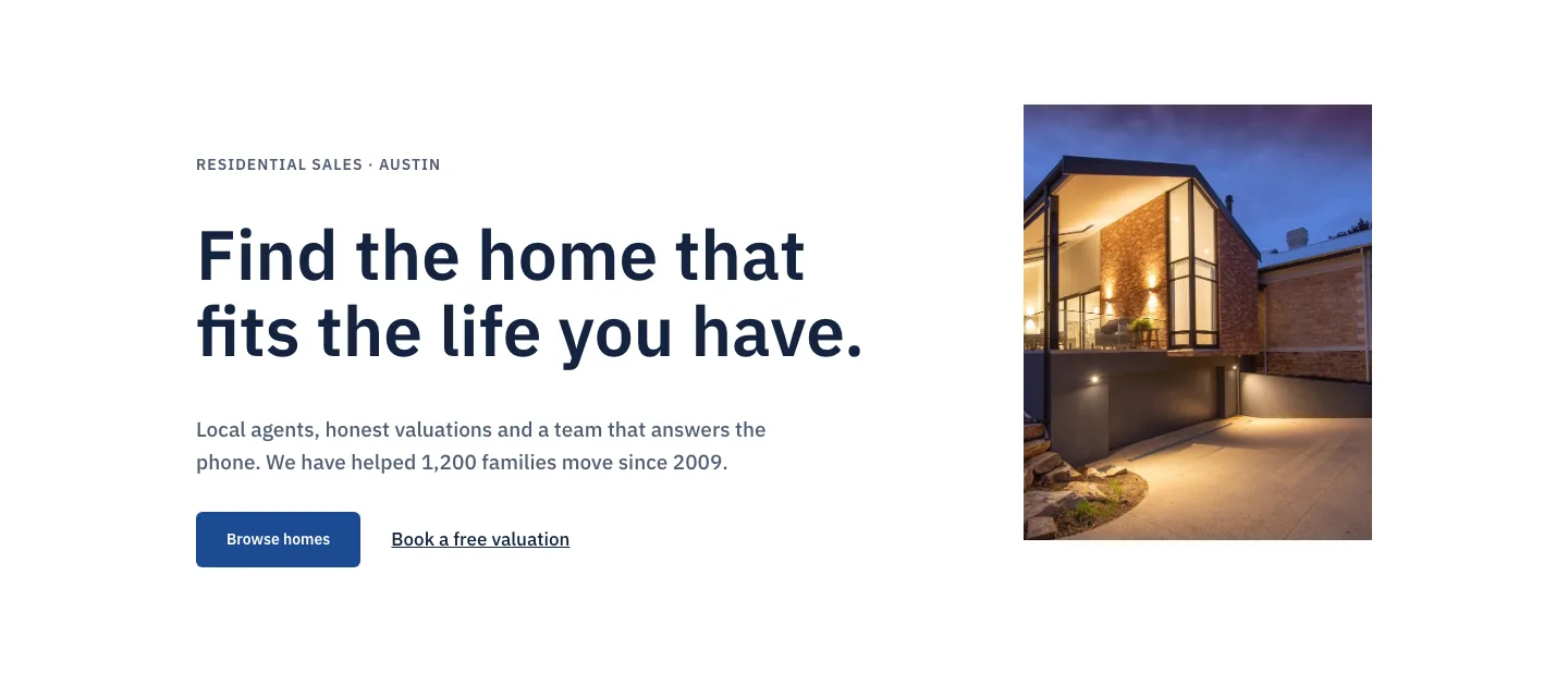 Corporate Real Estate Hero Section for Divi 5: Split Image Home Search, Real Estate Hero layout built with Divi 5, desktop screenshot