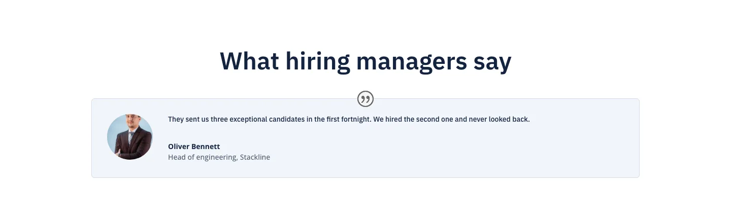 Corporate Recruitment Agency Testimonial Layout for Divi 5: Single Card, Agency Testimonials layout built with Divi 5, desktop screenshot