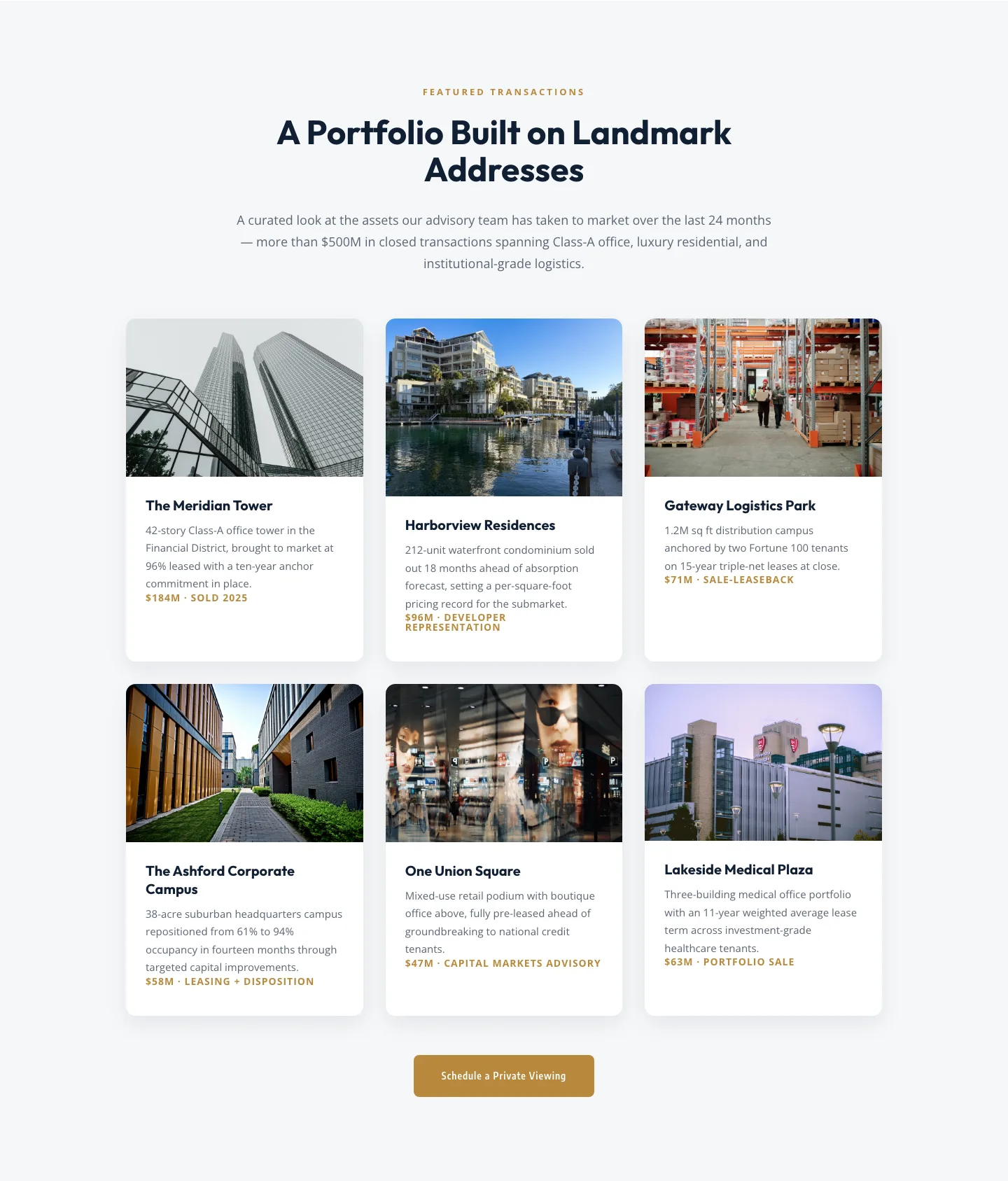 Corporate Real Estate Featured Listings Gallery — Divi 5 Layout — Real Estate Gallery layout built with Divi 5