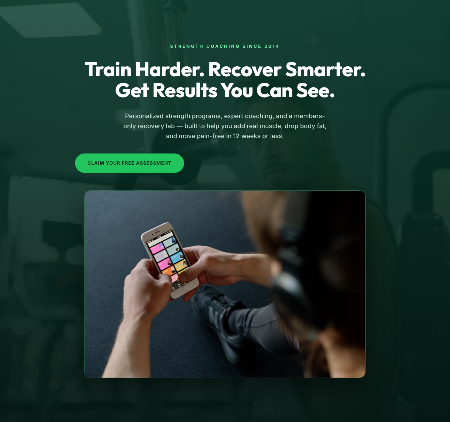 Bold Green Fitness Hero Section for Divi 5 — Strength Coaching Landing — desktop preview