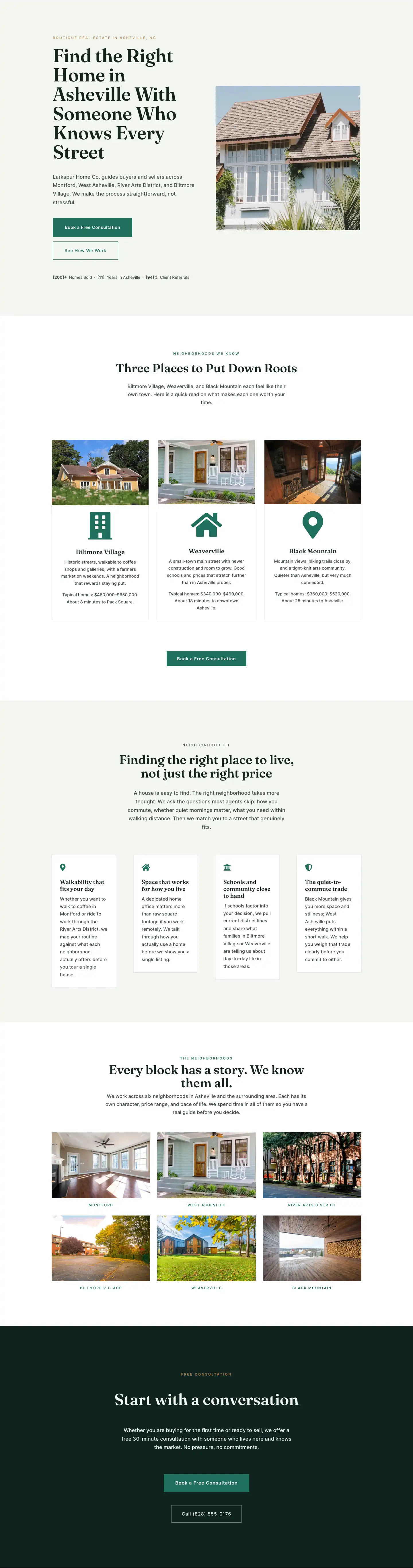 Larkspur Home Co. — Minimal Real_estate Neighborhoods Page for Divi 5, Real Estate Full Landing layout built with Divi 5