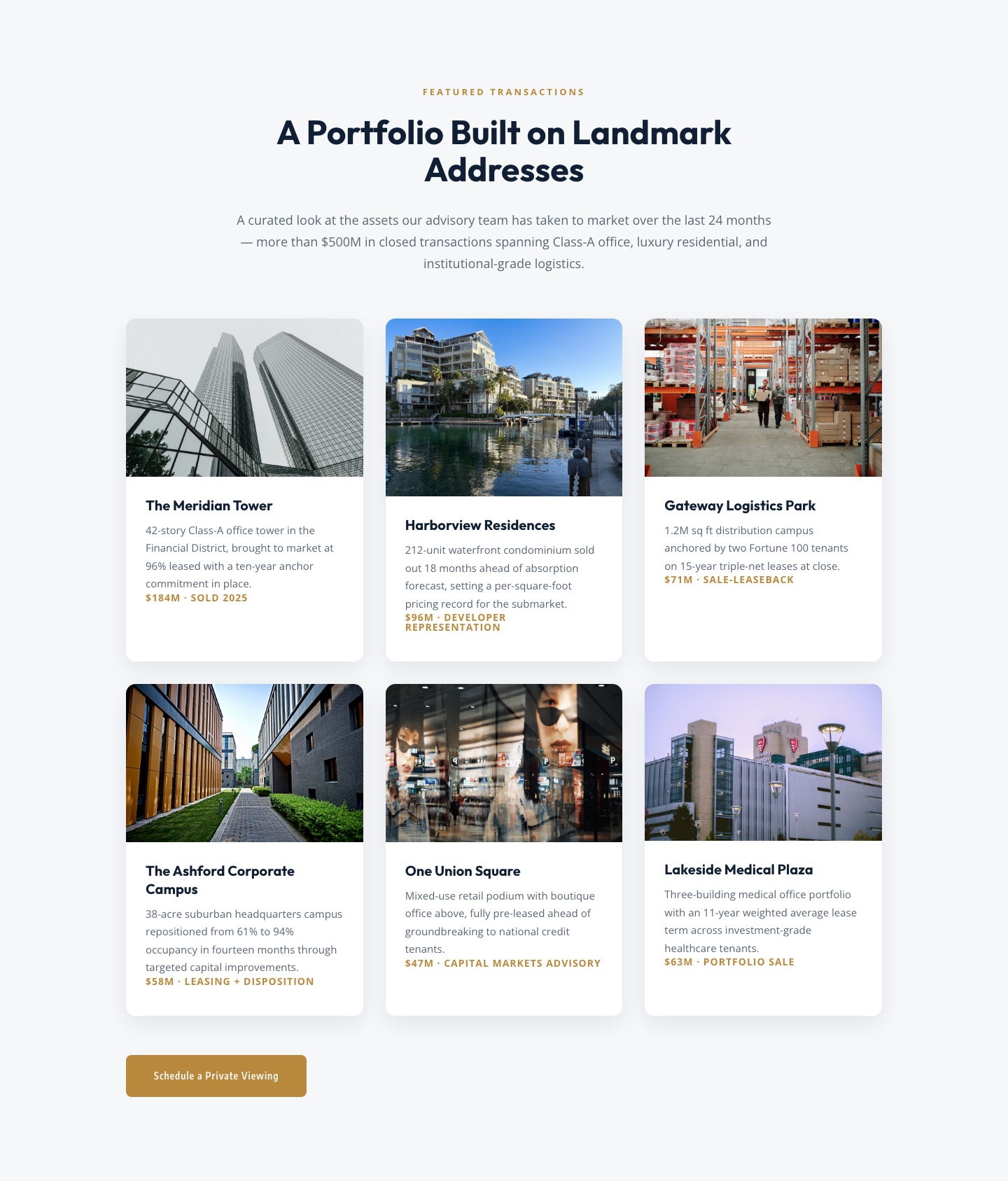 Corporate Real Estate Featured Listings Gallery — Divi 5 Layout — desktop preview