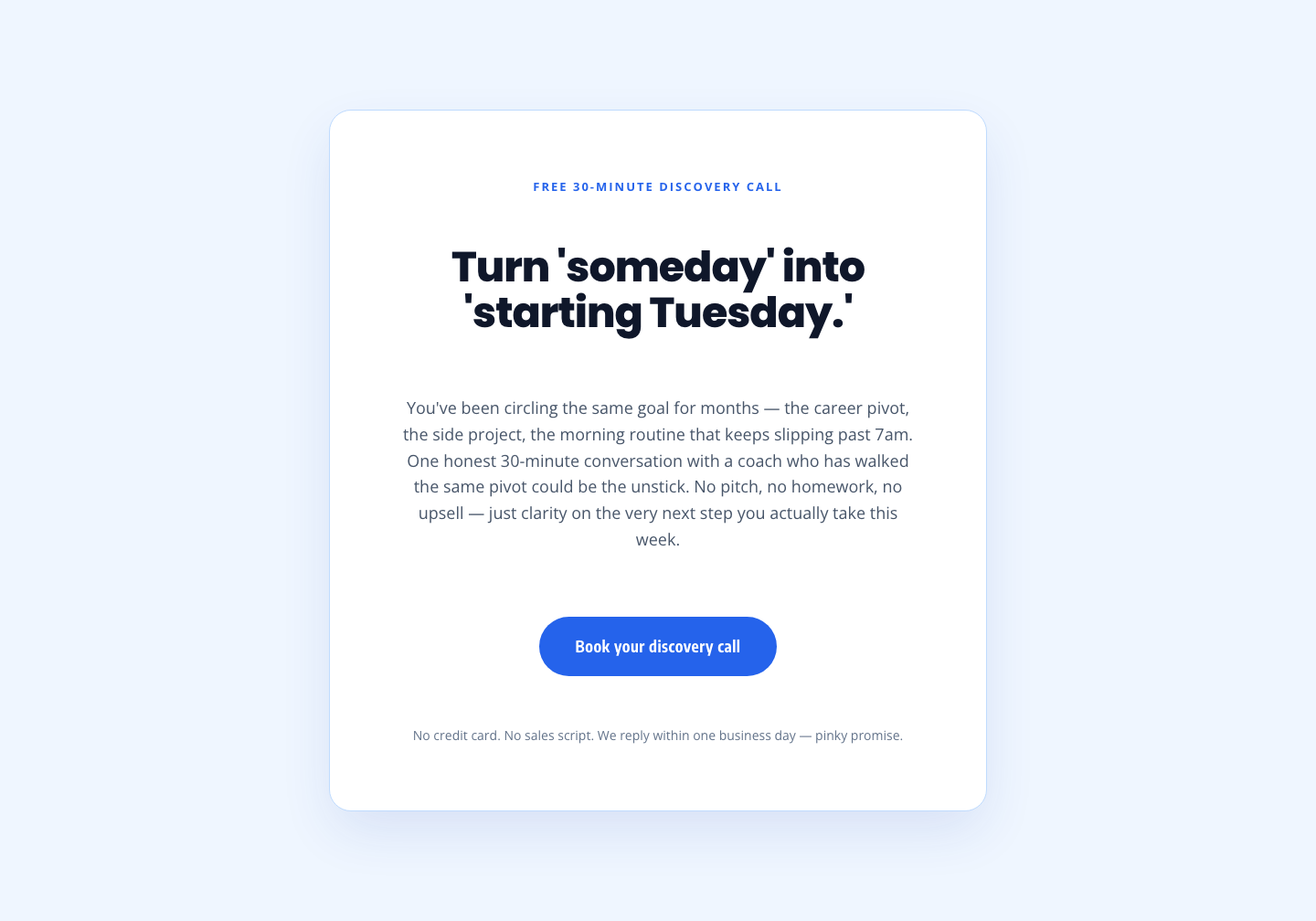 Coaching Discovery Call CTA — Playful Divi 5 Layout — desktop preview