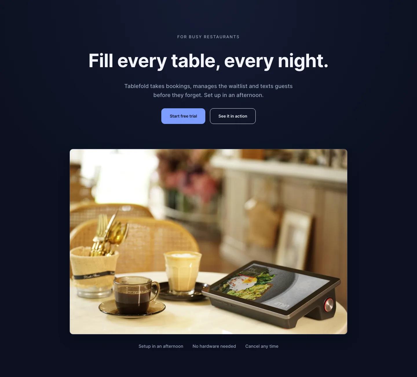 Dark Restaurant Booking Software Hero Section for Divi 5: Product Glow Layout, Restaurant Hero layout built with Divi 5