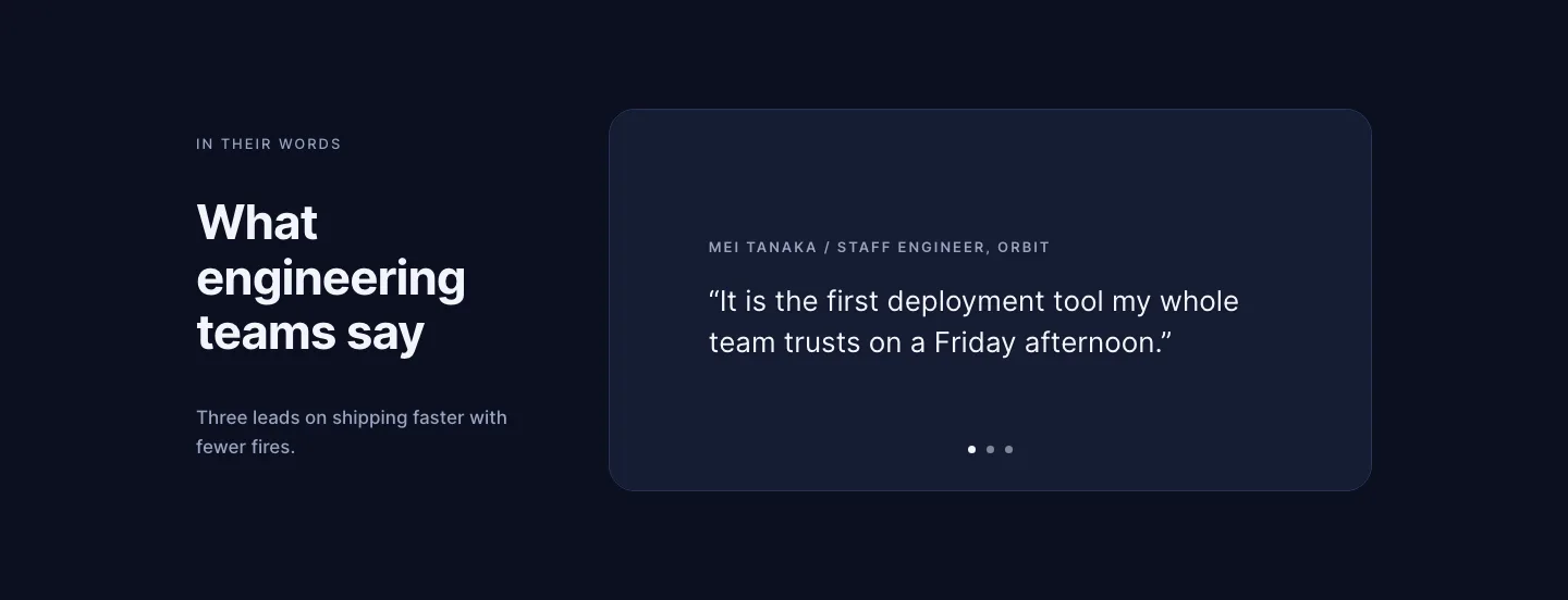 Dark Software Reviews Testimonial Slider Layout for Divi 5: Three Quotes, SaaS Testimonials layout built with Divi 5