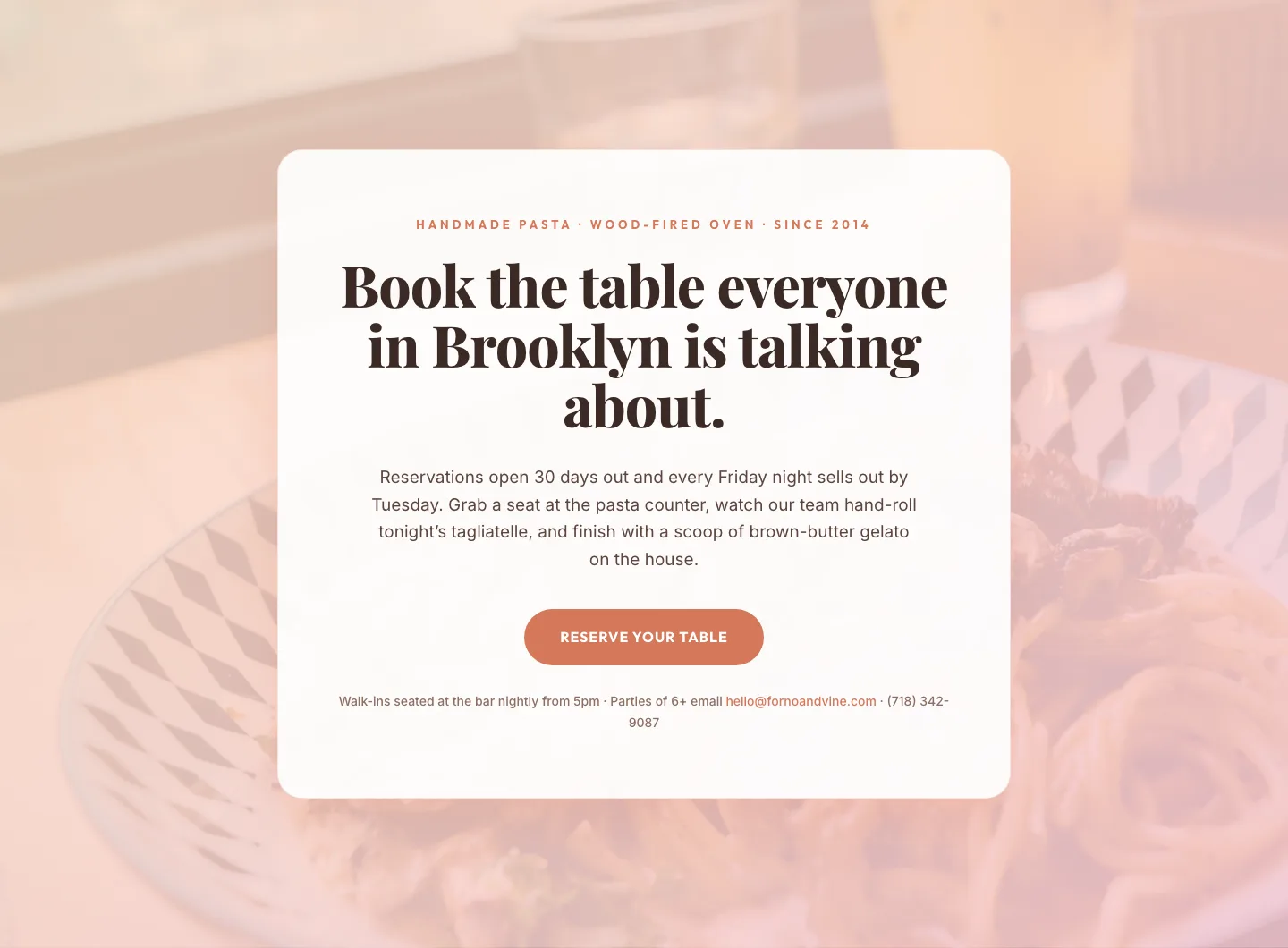 Bold Restaurant Reservation CTA — Divi 5 Layout — Restaurant CTA layout built with Divi 5
