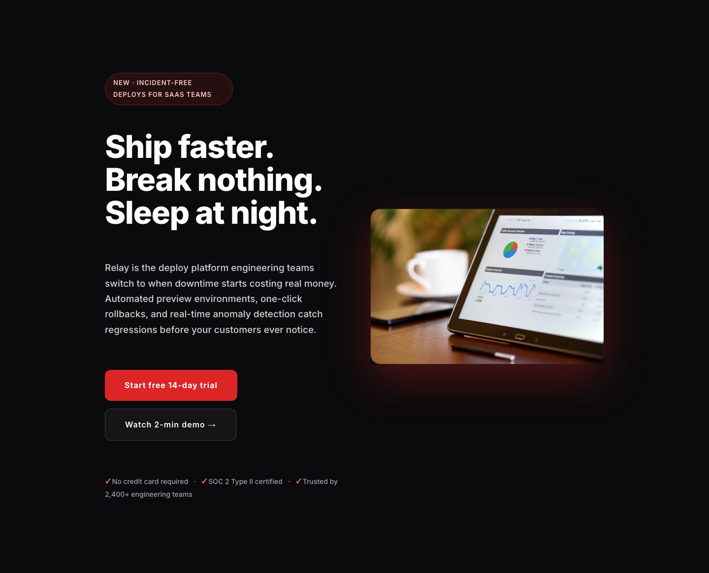 Bold Red SaaS Hero Section for Divi 5 — Ship Faster CTA — desktop preview