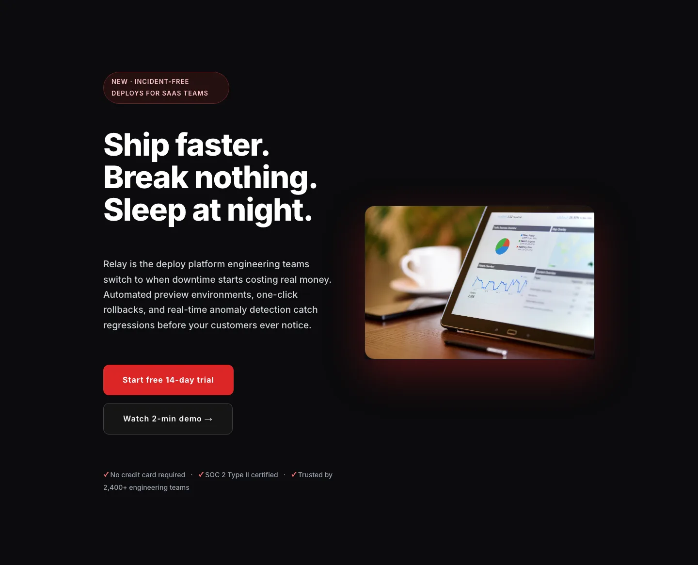 Bold Red SaaS Hero Section for Divi 5 — Ship Faster CTA — SaaS Hero layout built with Divi 5