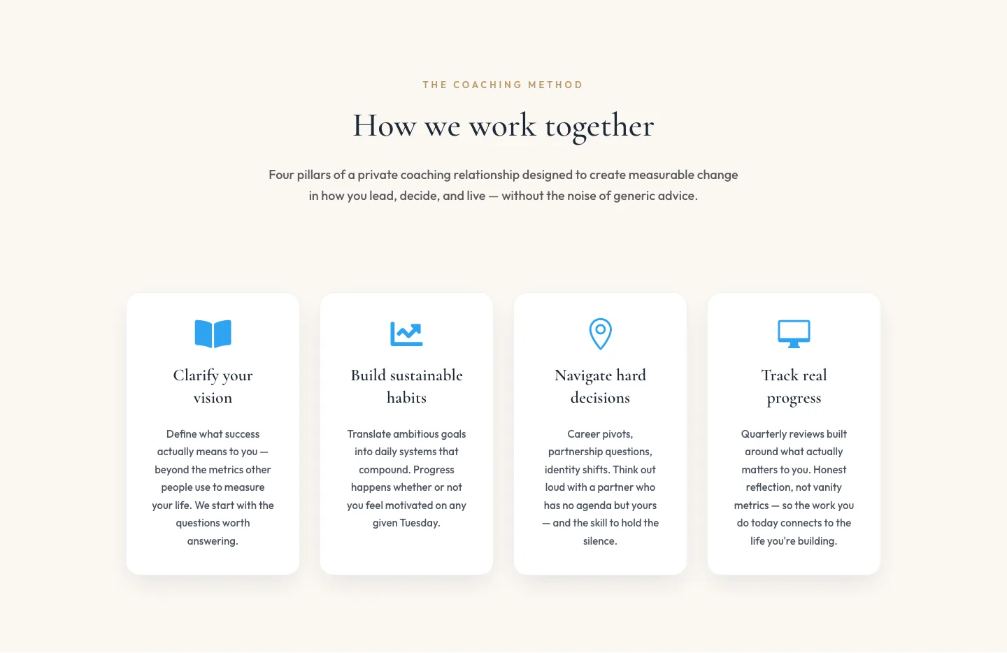 Elegant Coaching Pillars Cards Layout for Divi 5 — Coaching Cards layout built with Divi 5