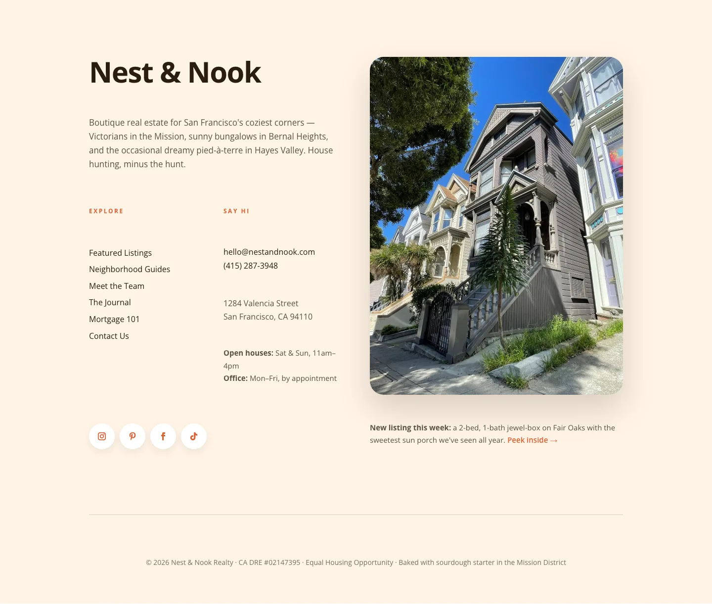 Playful Real Estate Footer — Warm, Boutique Divi 5 Layout — Real Estate Footer layout built with Divi 5