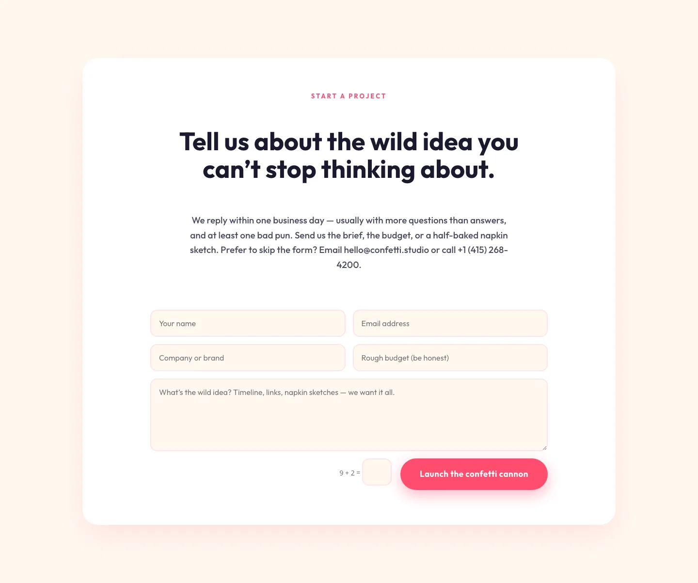 Playful Agency Contact Form Layout for Divi 5 — Confetti Studio — Agency Contact layout built with Divi 5