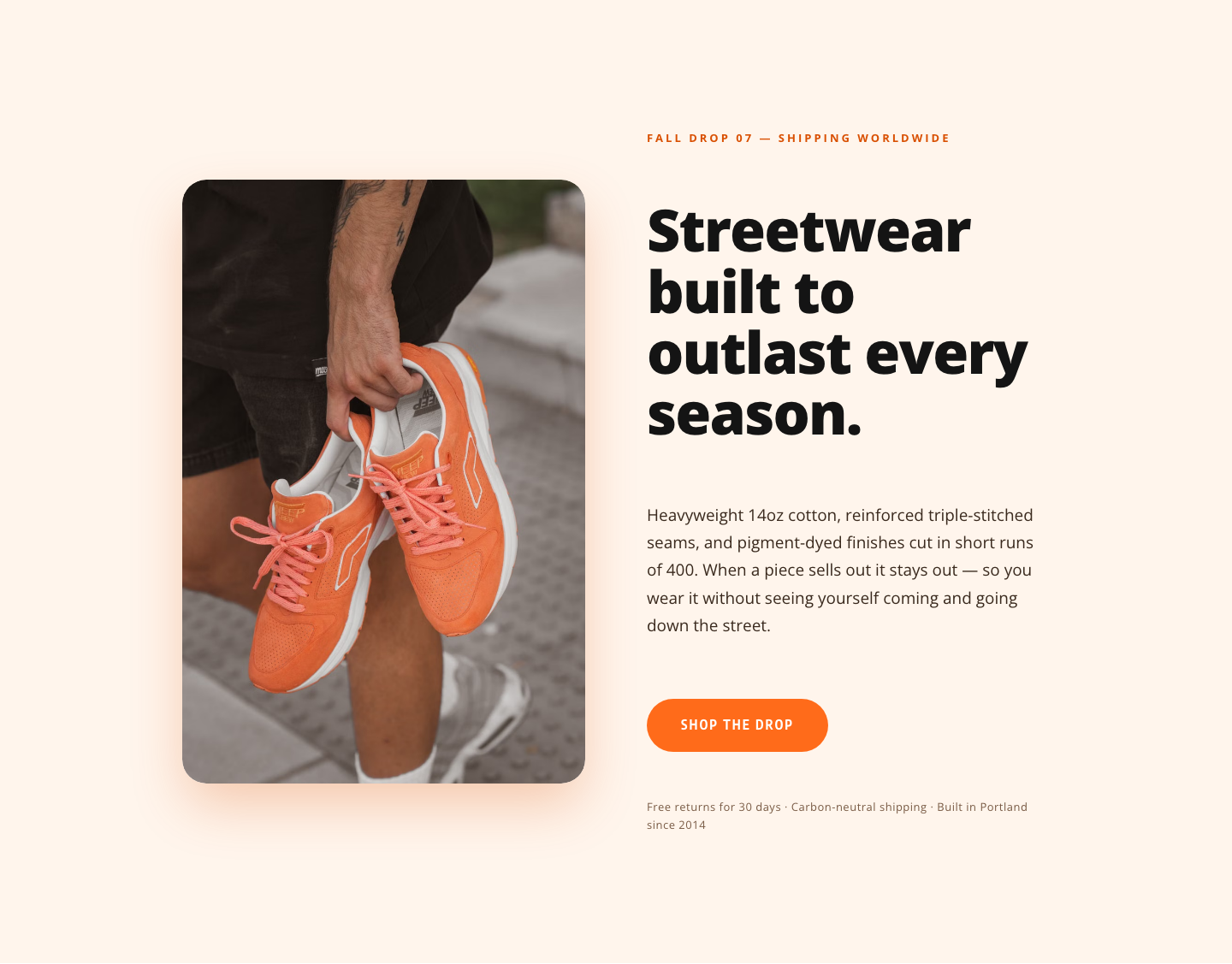Amberwave Supply Fall Drop 07 Hero — Bold Streetwear Divi 5 Layout — desktop preview