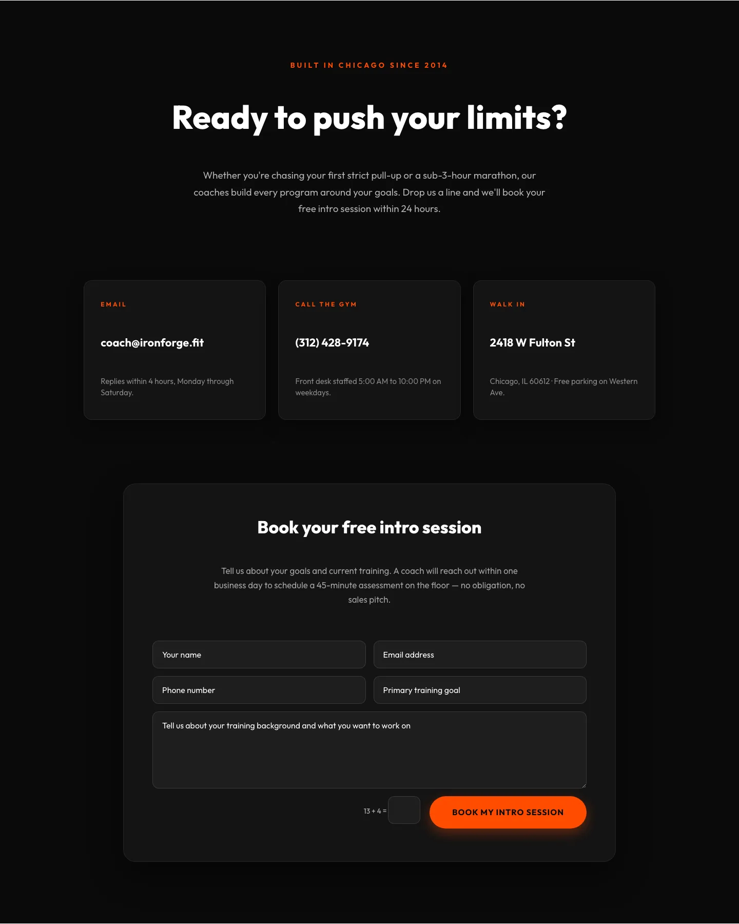 Bold Fitness Contact Layout for Divi 5 — Gym & Coaching Intro Form — Fitness Contact layout built with Divi 5