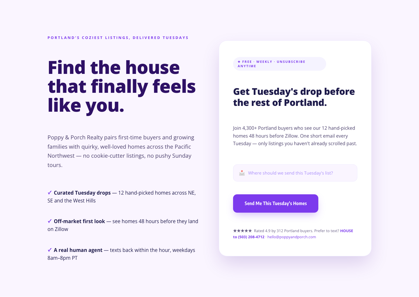 Playful Real Estate Hero — Weekly Listing Drop Signup | Divi 5 — desktop preview