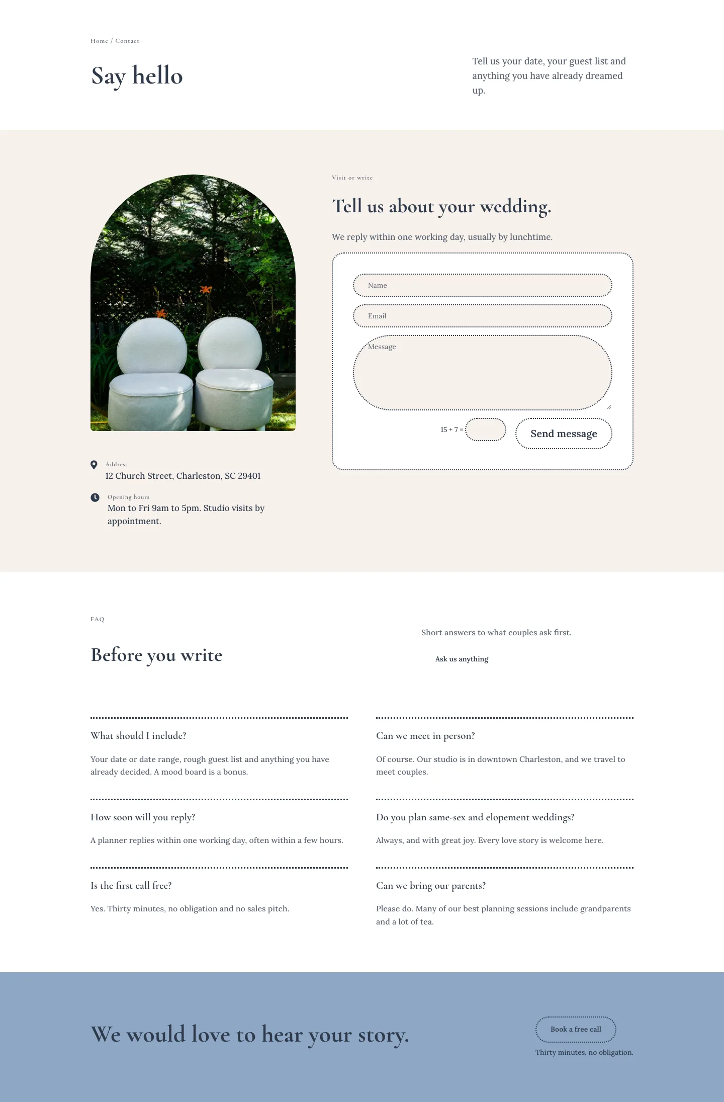 Evermore Weddings — Elegant Wedding_planner Contact Page for Divi 5, Wedding Planner Full Landing layout built with Divi 5, desktop screenshot