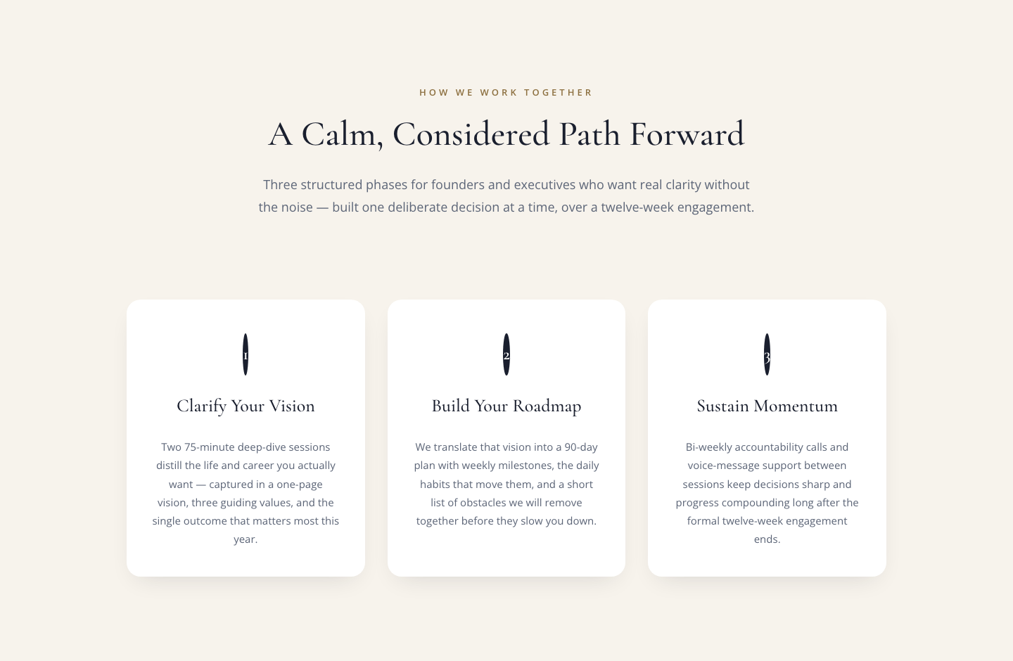 Three-Phase Coaching Process — Vision, Roadmap, Momentum — desktop preview