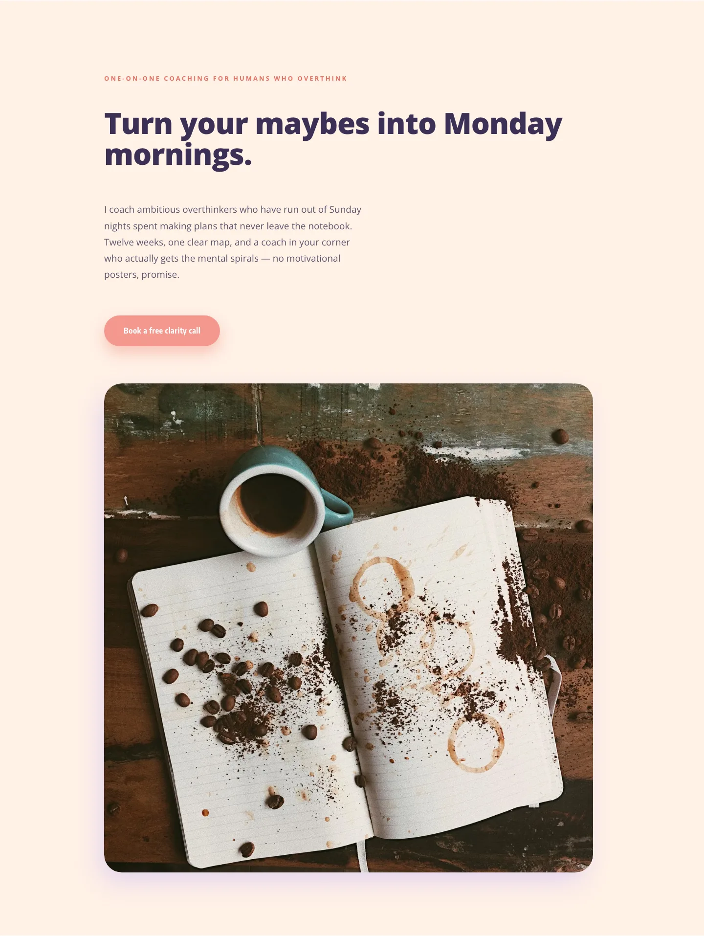 Playful Coaching Hero for Overthinkers — Divi 5 Layout — Coaching Hero layout built with Divi 5