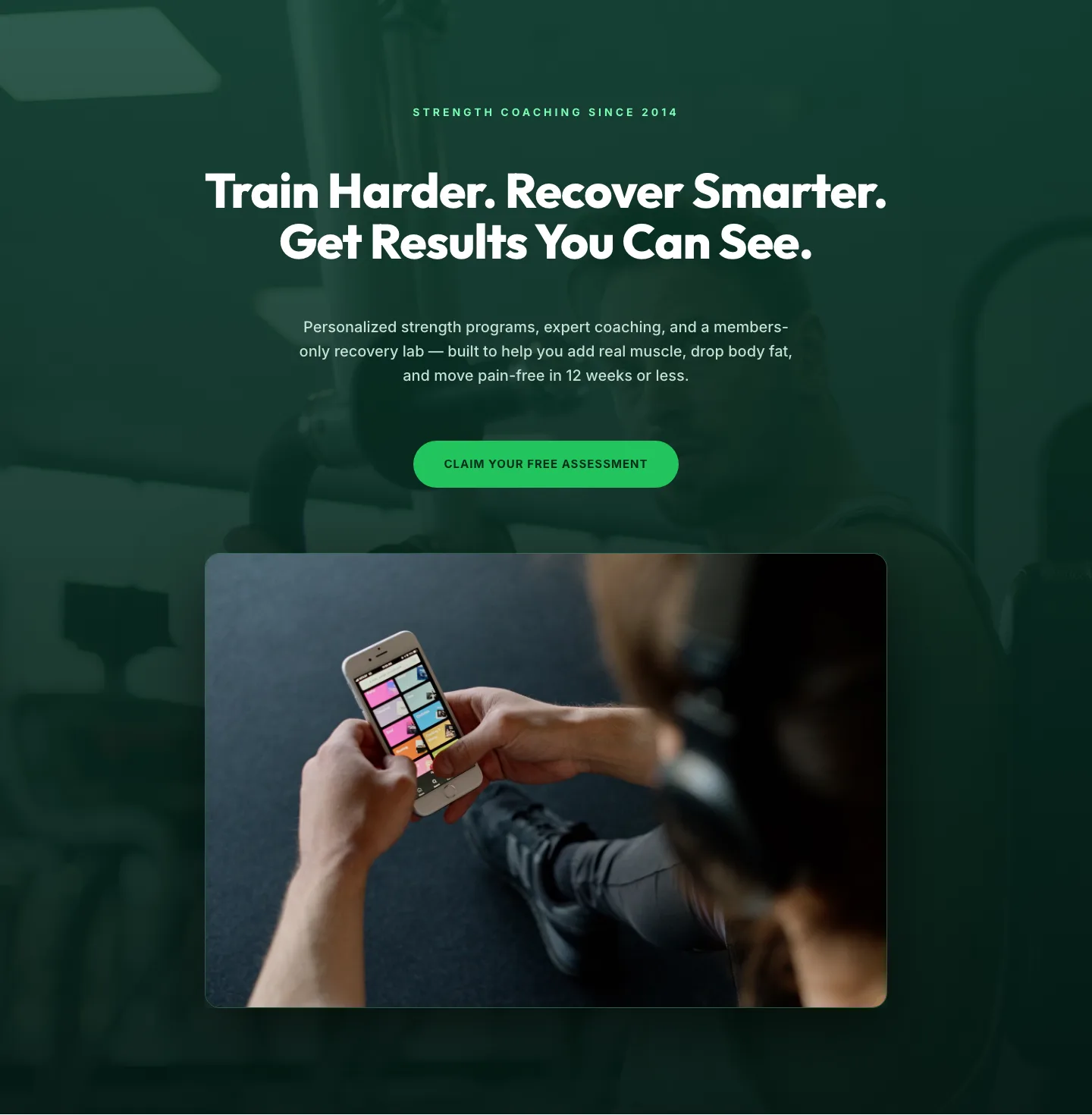 Bold Green Fitness Hero Section for Divi 5 — Strength Coaching Landing — Fitness Hero layout built with Divi 5