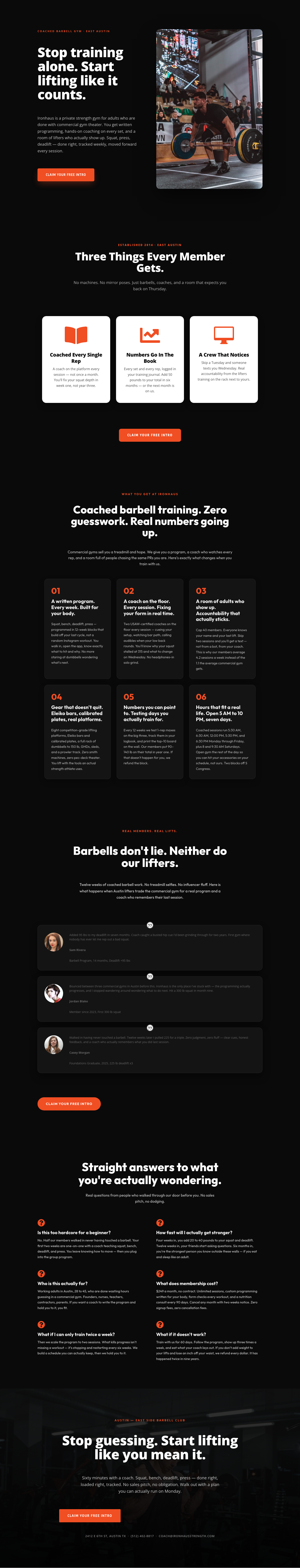 Ironhaus Strength Club — Bold Fitness Landing Page | Divi 5 Layout — desktop preview