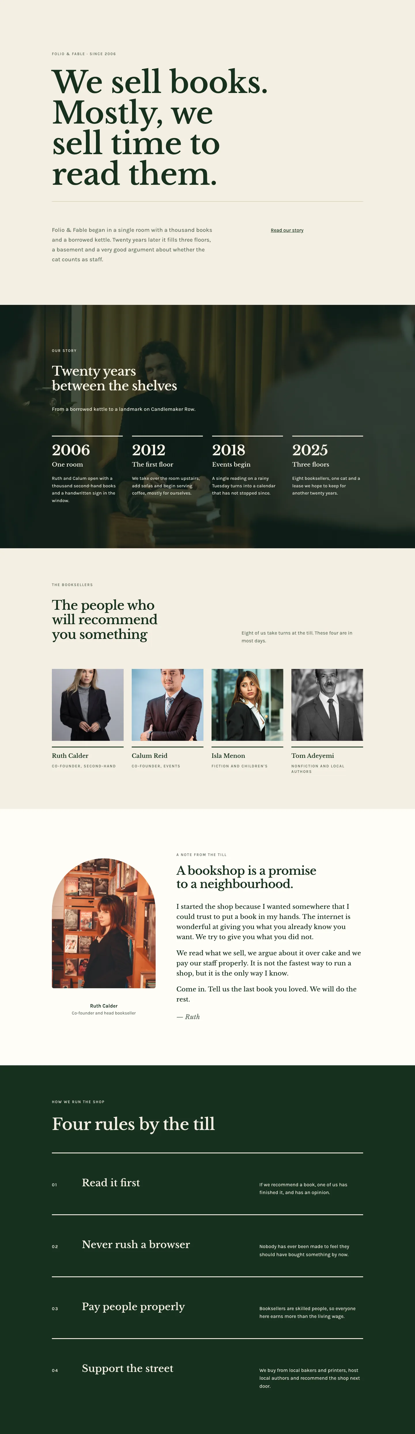 Folio & Fable — Elegant Bookshop About Page for Divi 5, Bookshop Full Landing layout built with Divi 5