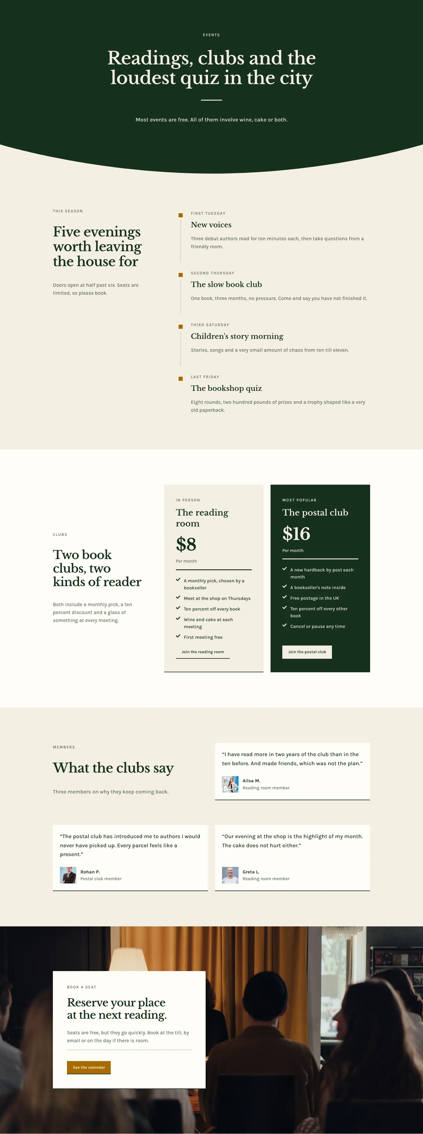 Folio & Fable — Elegant Bookshop Events Page for Divi 5, Bookshop Full Landing layout built with Divi 5