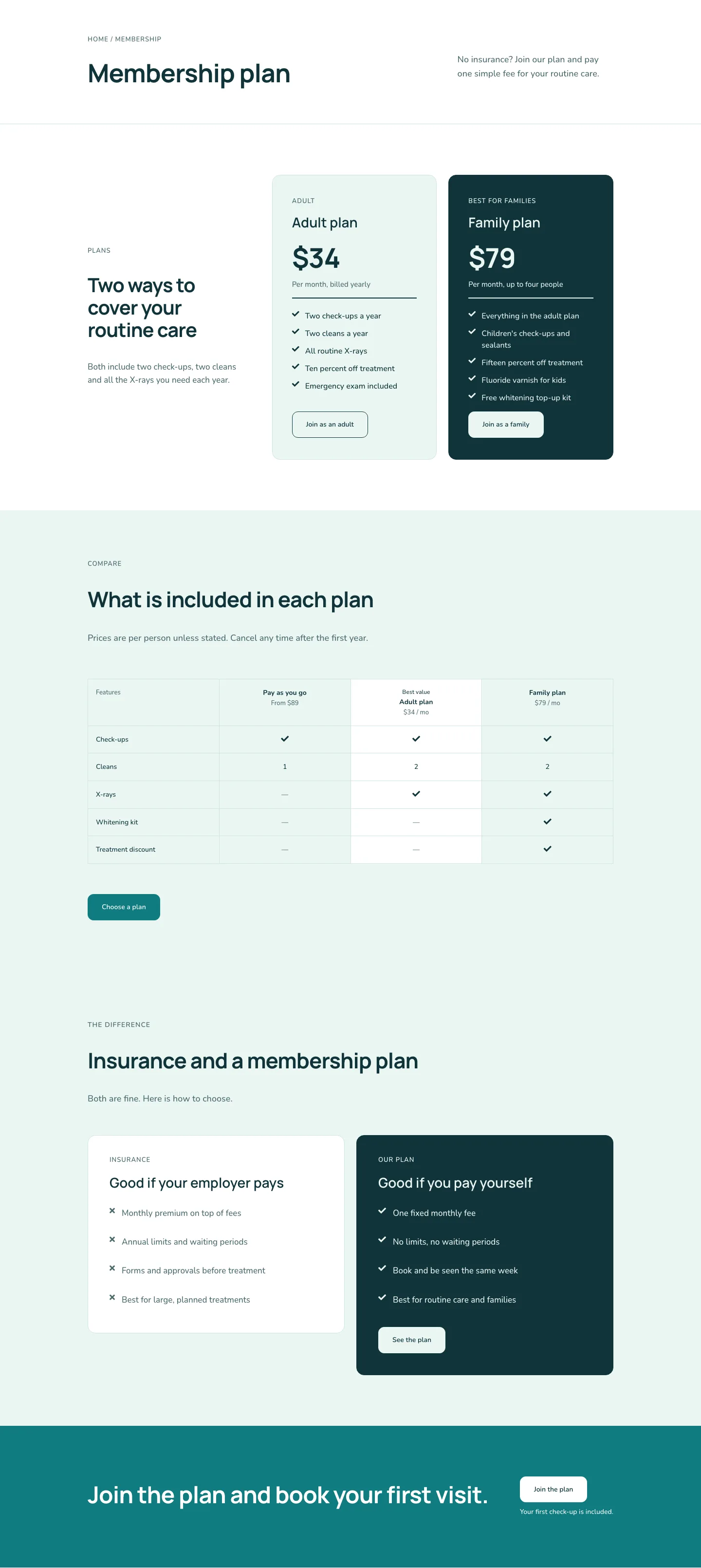 Halcyon Dental — Minimal Dental Membership Page for Divi 5, Dental Full Landing layout built with Divi 5