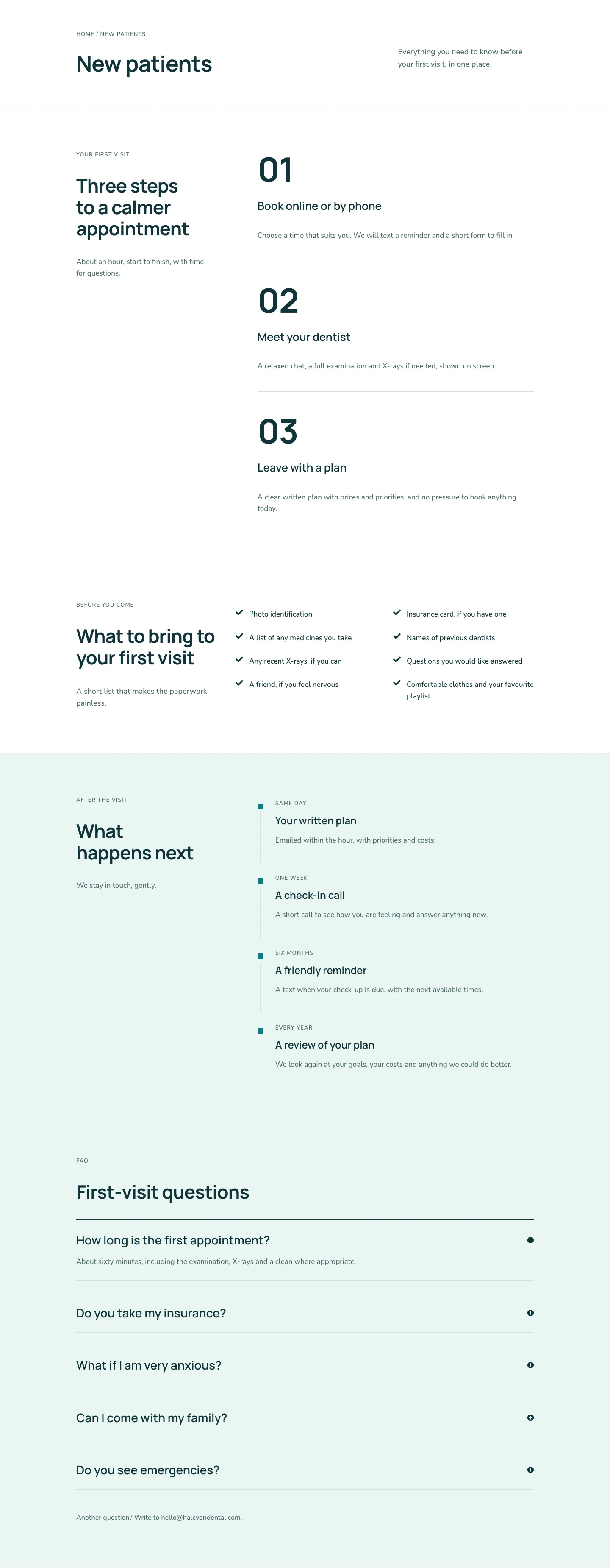 Halcyon Dental — Minimal Dental New Patients Page for Divi 5, Dental Full Landing layout built with Divi 5
