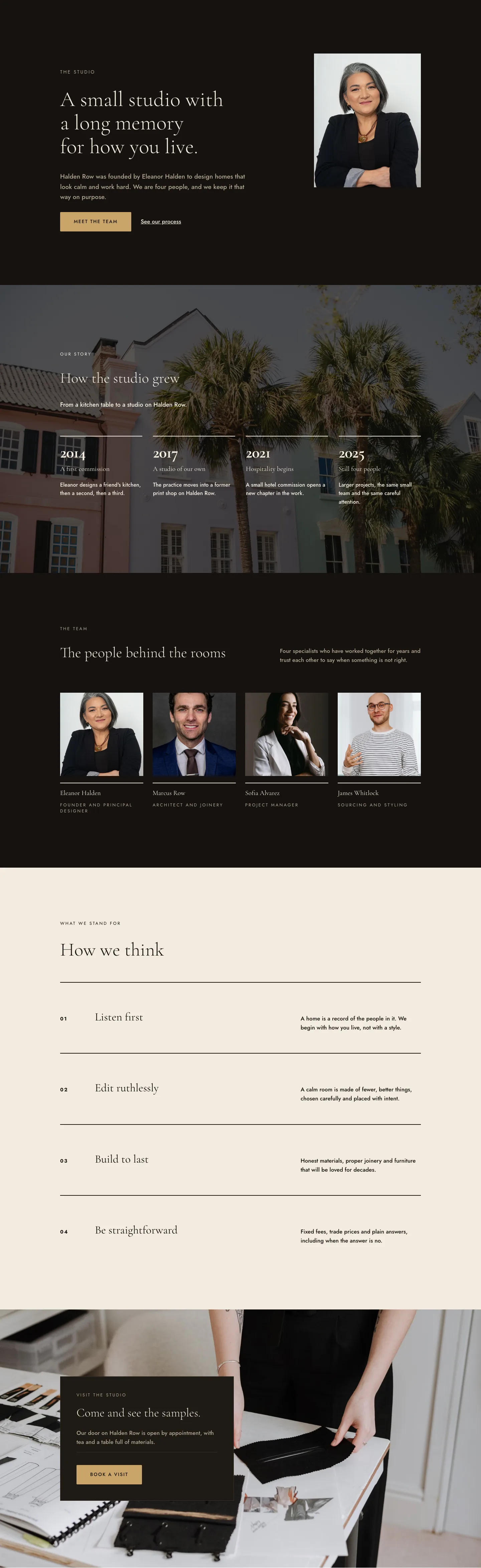 Halden Row Interiors — Luxe Interior_design The Studio Page for Divi 5, Interior Design Full Landing layout built with Divi 5, desktop screenshot