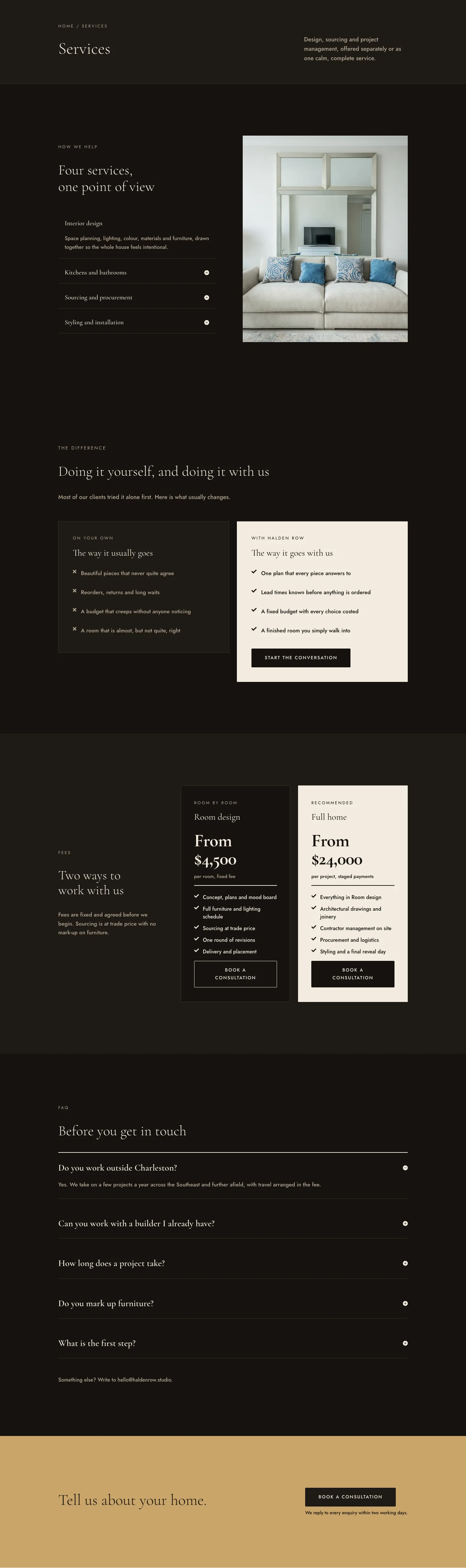 Halden Row Interiors — Luxe Interior_design Services Page for Divi 5, Interior Design Full Landing layout built with Divi 5, desktop screenshot