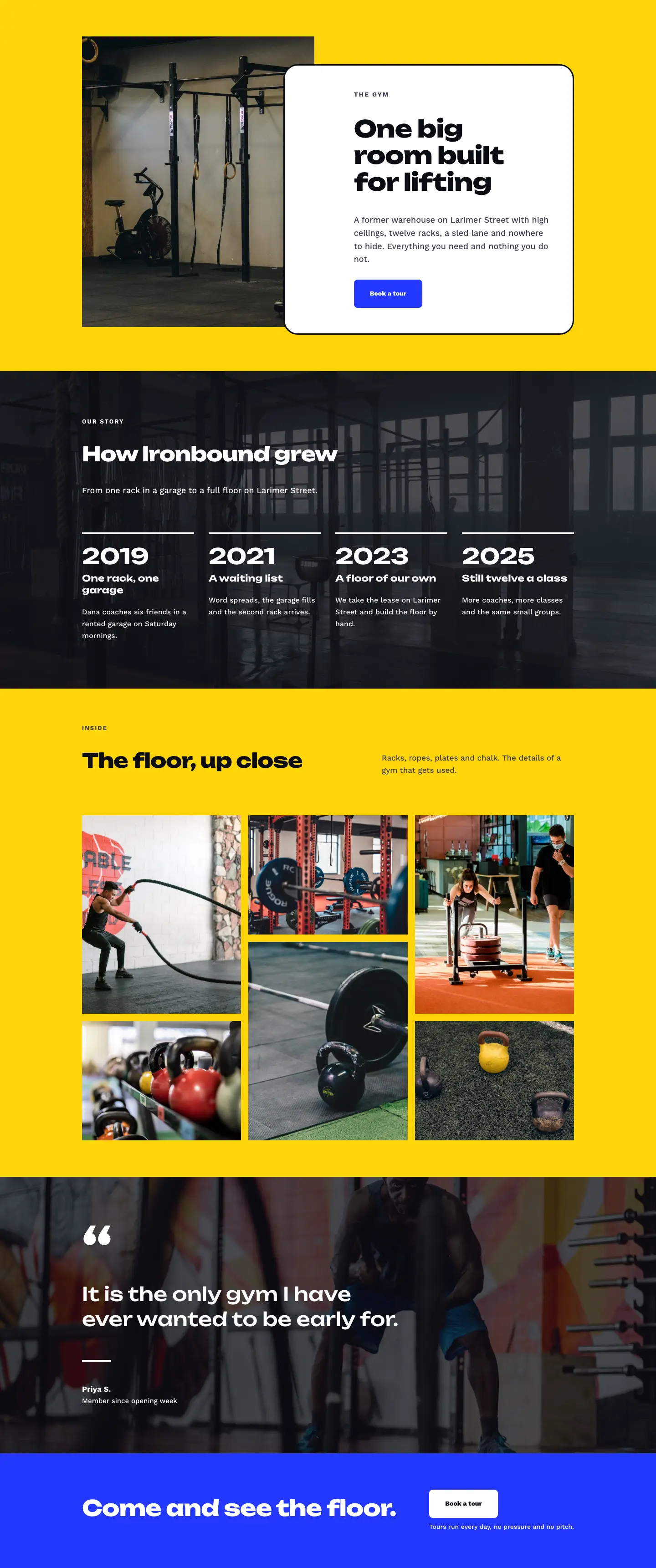 Ironbound Strength Co. — Bold Fitness The Gym Page for Divi 5, Fitness Full Landing layout built with Divi 5, desktop screenshot