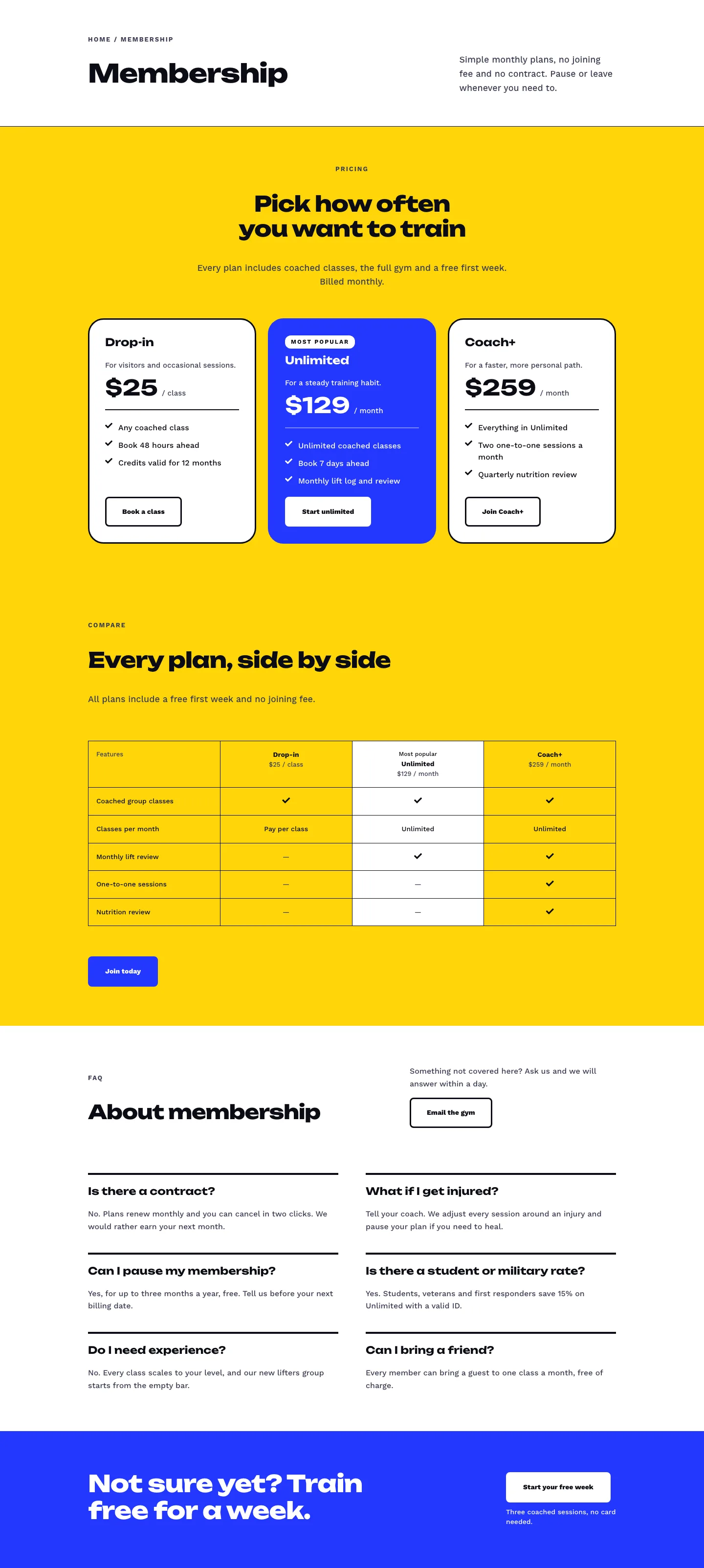 Ironbound Strength Co. — Bold Fitness Membership Page for Divi 5, Fitness Full Landing layout built with Divi 5, desktop screenshot