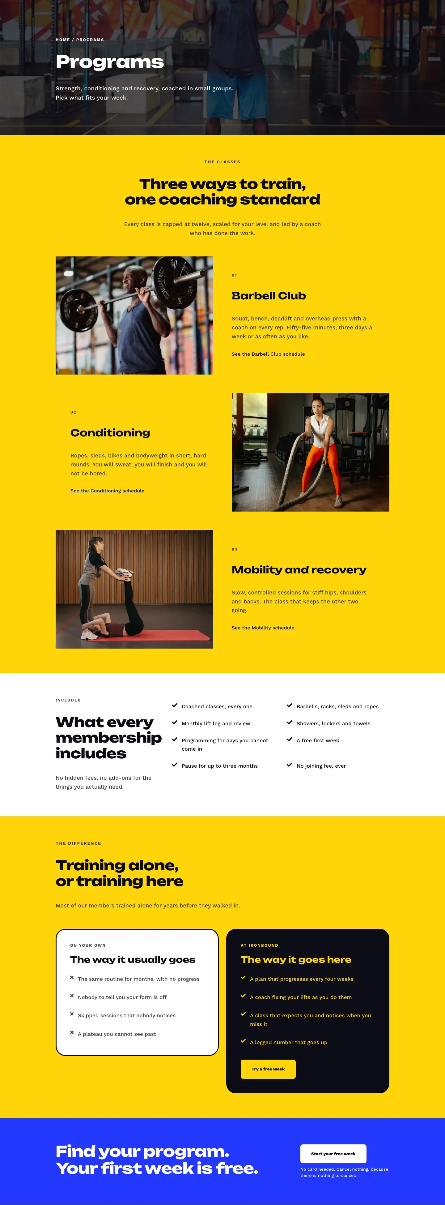Ironbound Strength Co. — Bold Fitness Programs Page for Divi 5, Fitness Full Landing layout built with Divi 5, desktop screenshot