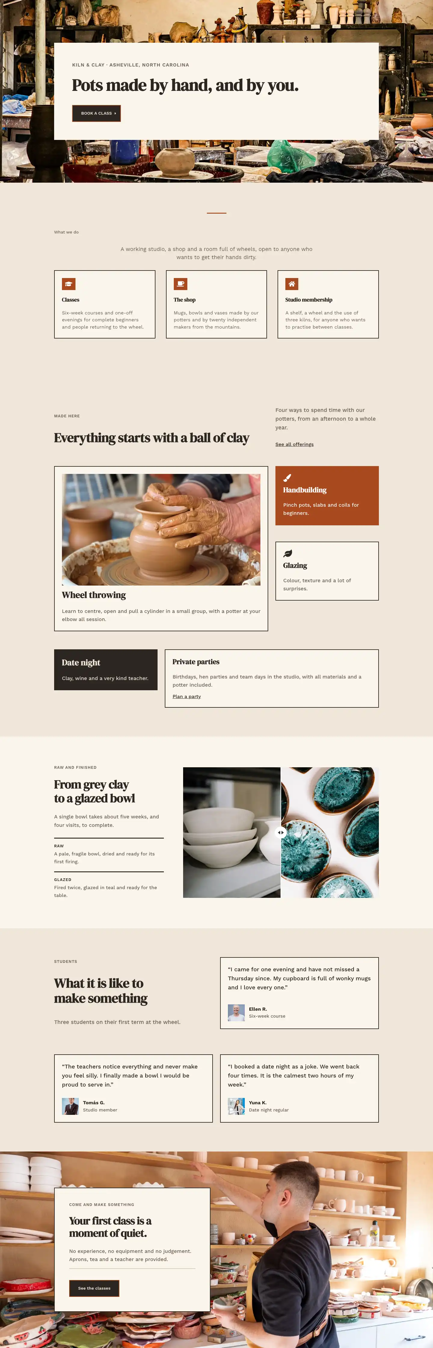 Kiln & Clay — Minimal Pottery_studio Home Page for Divi 5, Pottery Studio Full Landing layout built with Divi 5