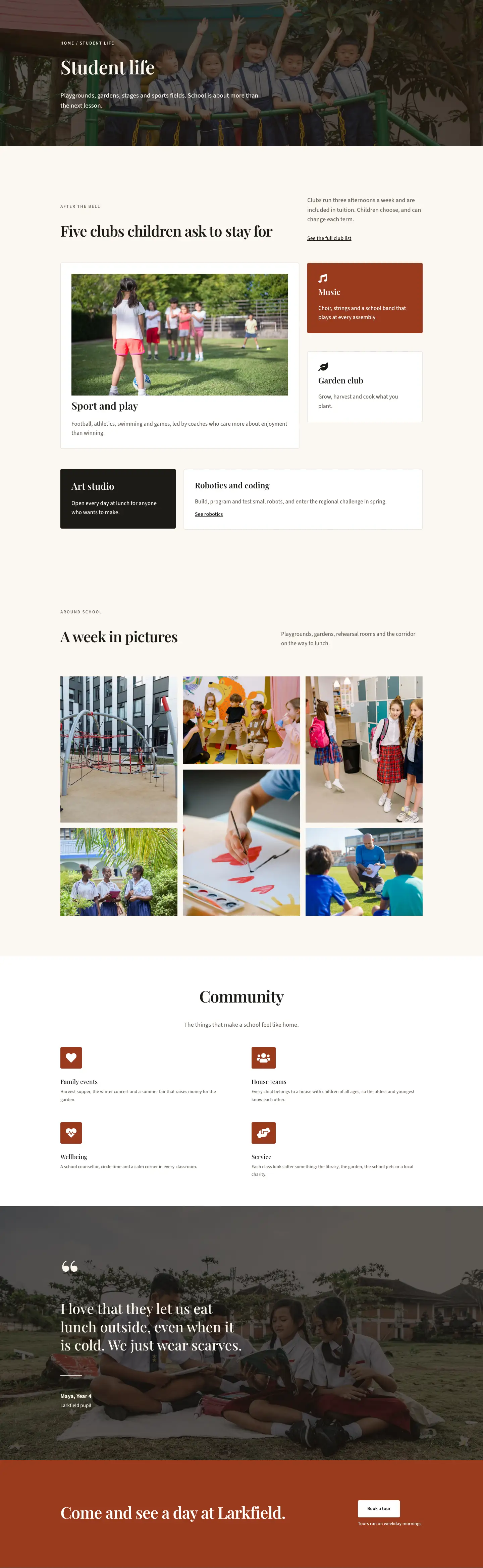 Larkfield Day School — Editorial Education Student Life Page for Divi 5, Education Full Landing layout built with Divi 5
