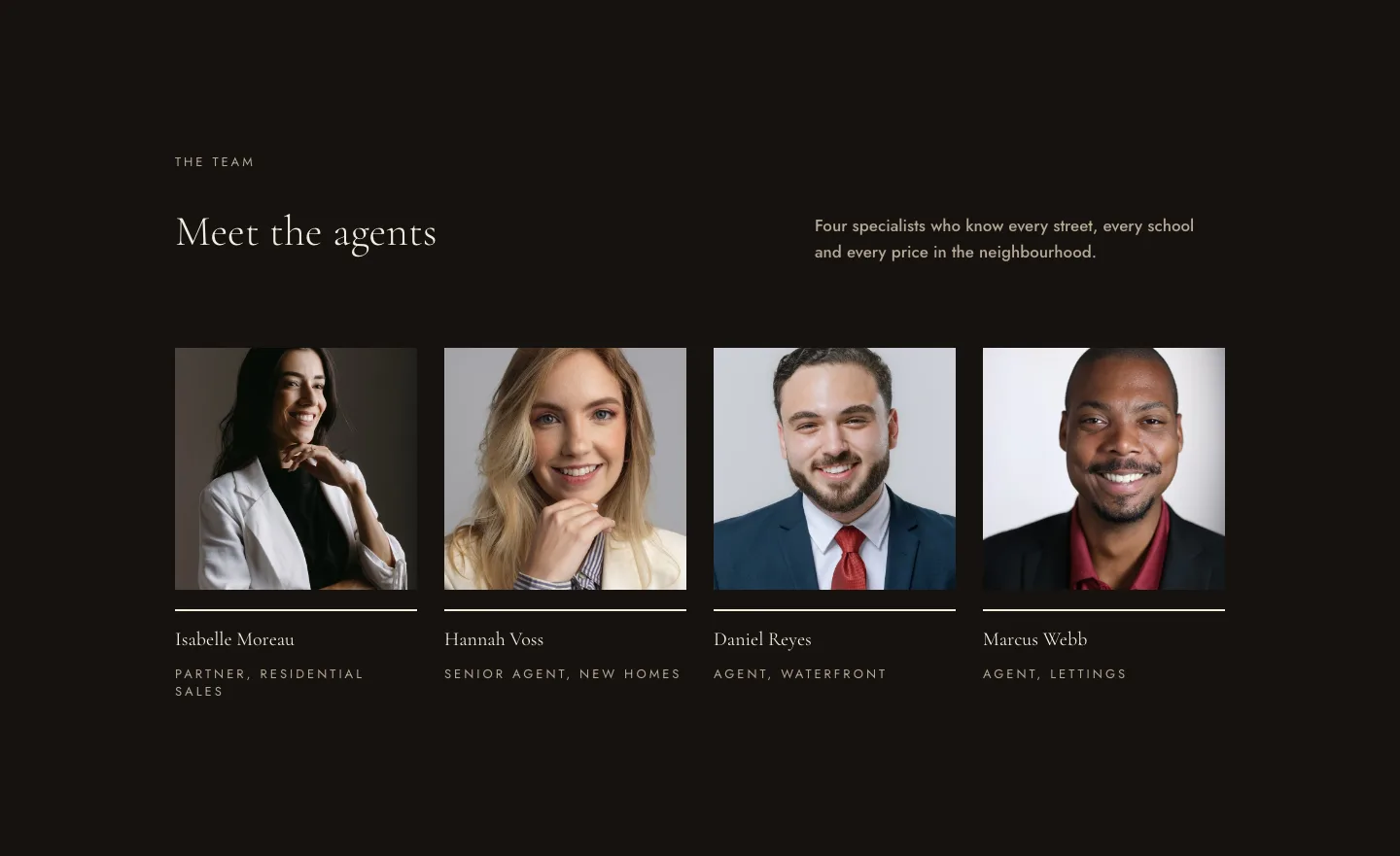 Luxe Real Estate Agent Profile Cards Layout for Divi 5: Team Grid, Real Estate Cards layout built with Divi 5