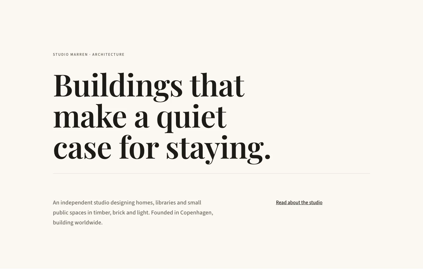 Minimal Architecture Studio Portfolio Hero for Divi 5: Editorial Typography, Portfolio Hero layout built with Divi 5, desktop screenshot